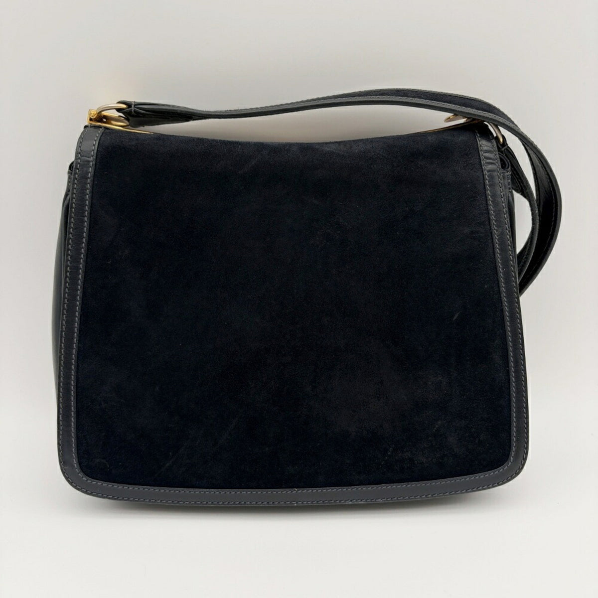 Gucci Sherry Line Navy Red Color Suede Leather Shoulder Bag (Pre-Owned)