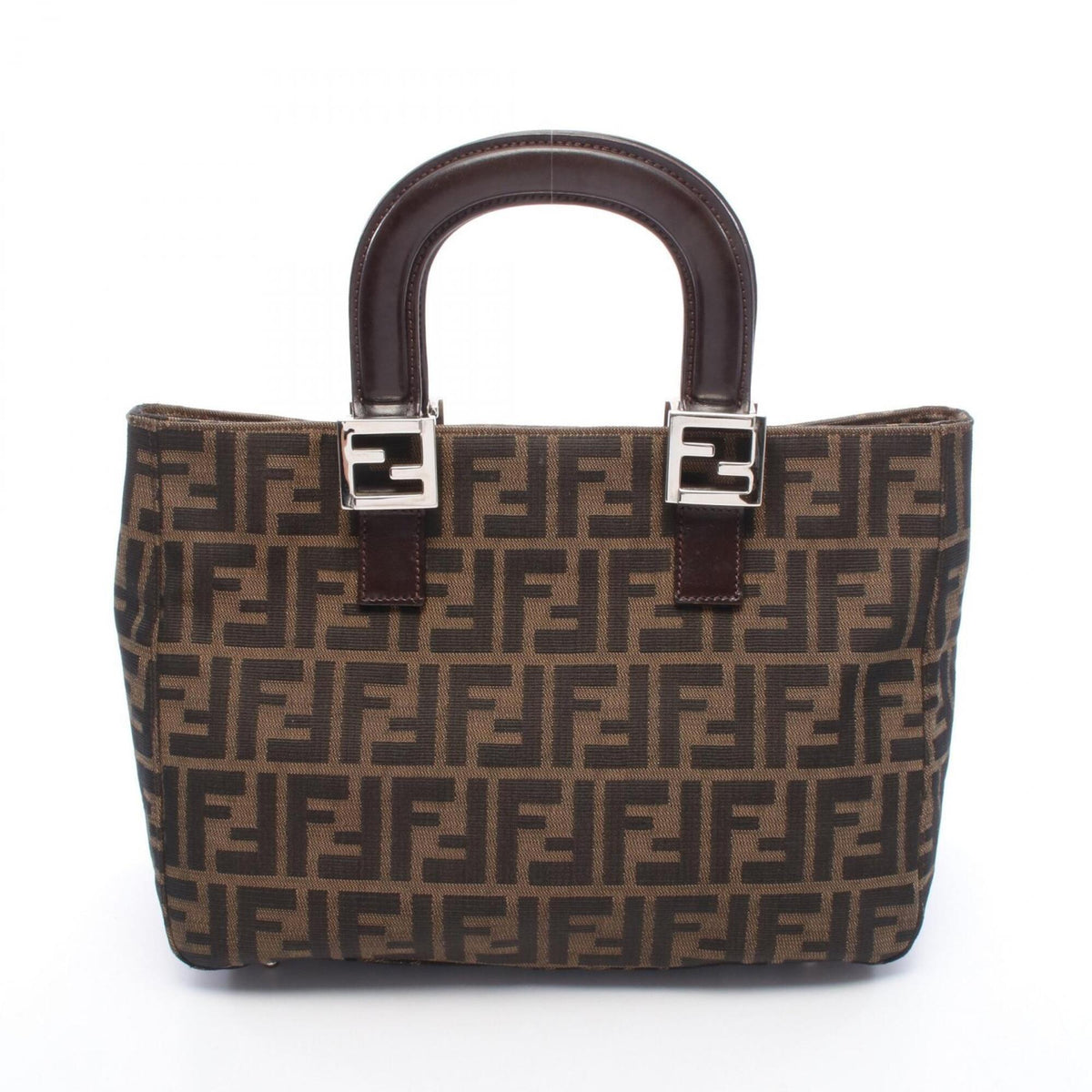 Fendi Zucca Black Brown Canvas Leather Handbag Tote Bag (Pre-Owned)