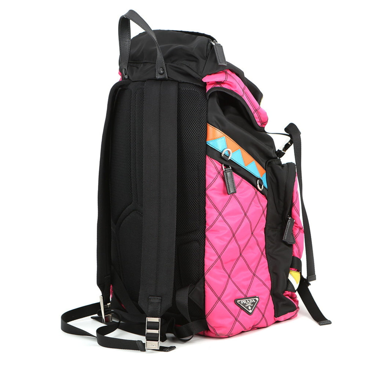 Prada Black Multi-Color Nylon Leather Backpack (Pre-Owned)