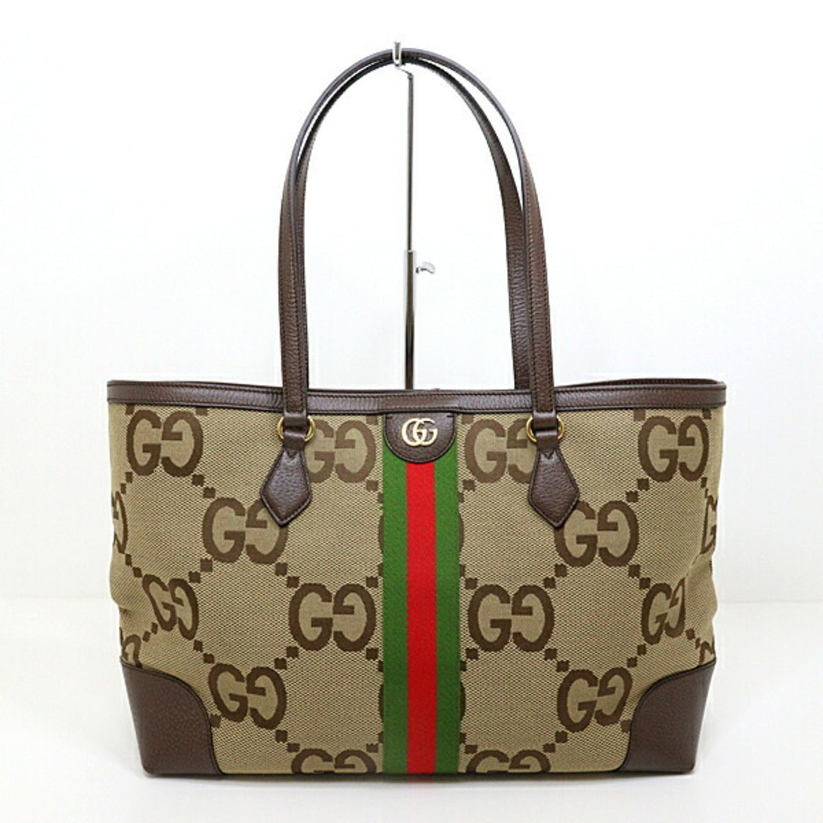 Gucci Gg Canvas Beige Camel Green Red Color Gg Canvas Tote Bag (Pre-Owned)