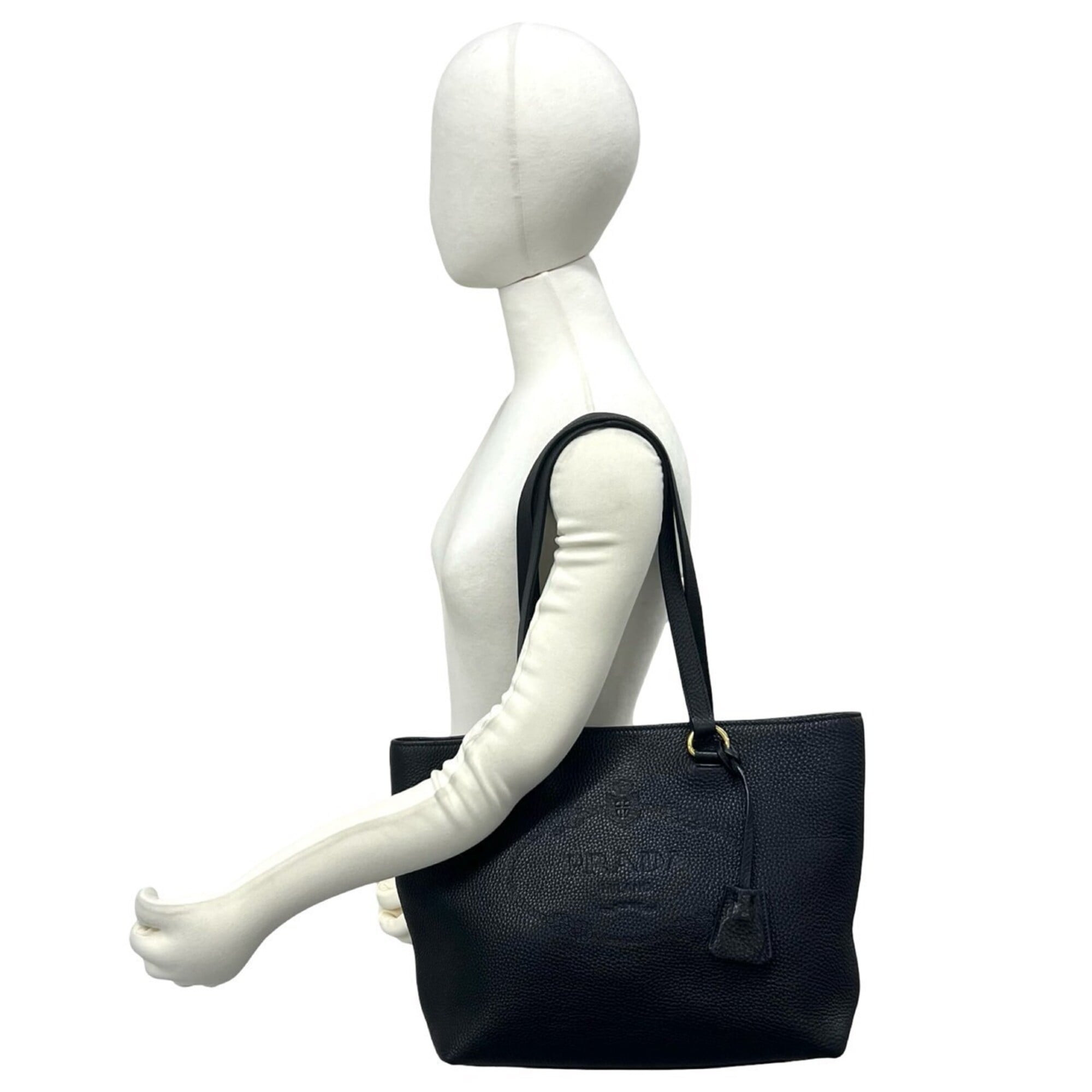Prada Black Leather Shoulder Bag Tote Bag (Pre-Owned)