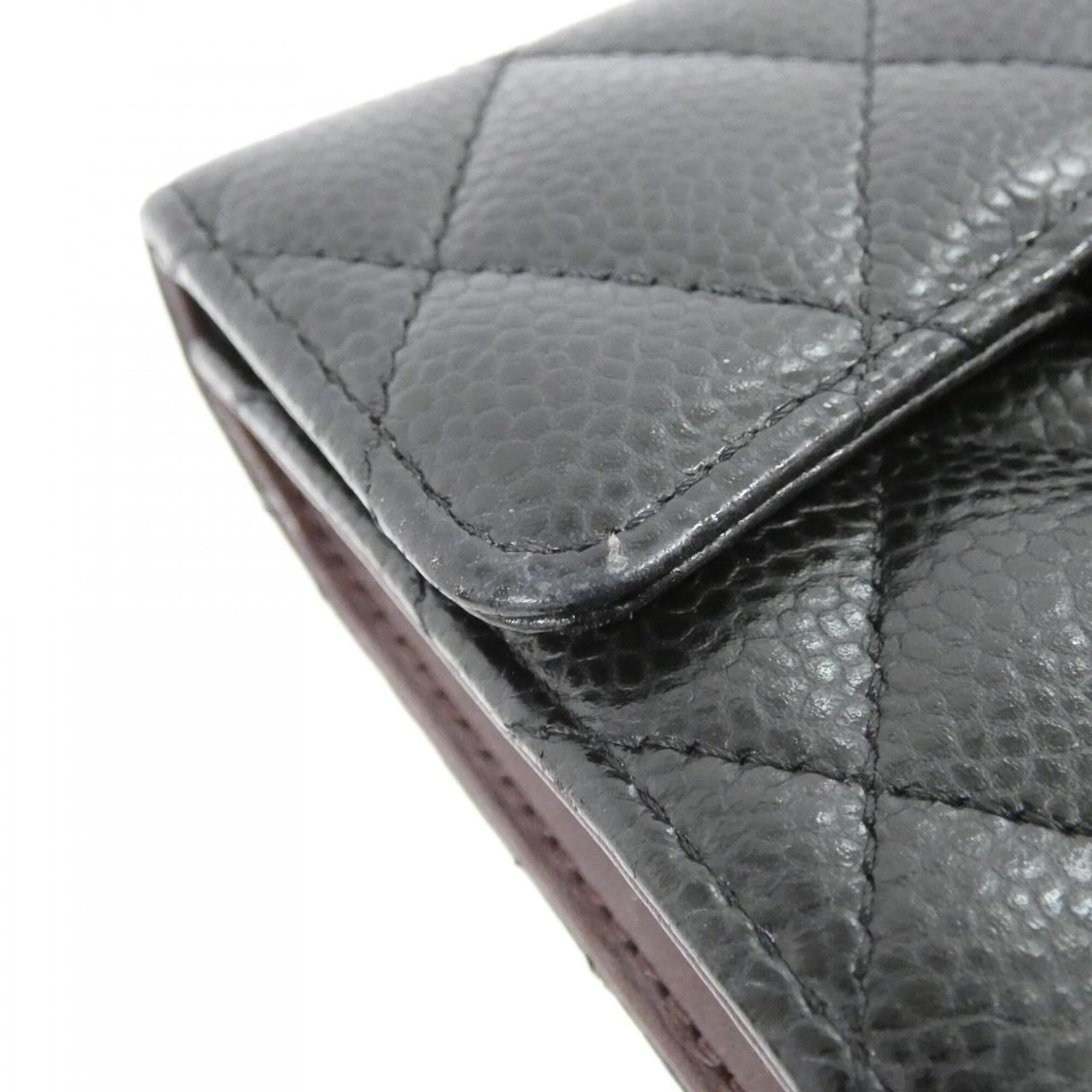 Chanel Black Bordeaux Grained Calfskin Wallet (Tri-Fold) (Pre-Owned)