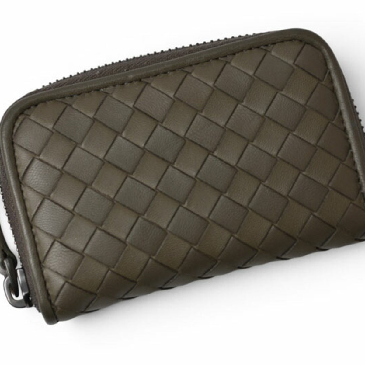 Bottega Veneta Intrecciato Gray Khaki Coin Purse/Coin Case (Pre-Owned)
