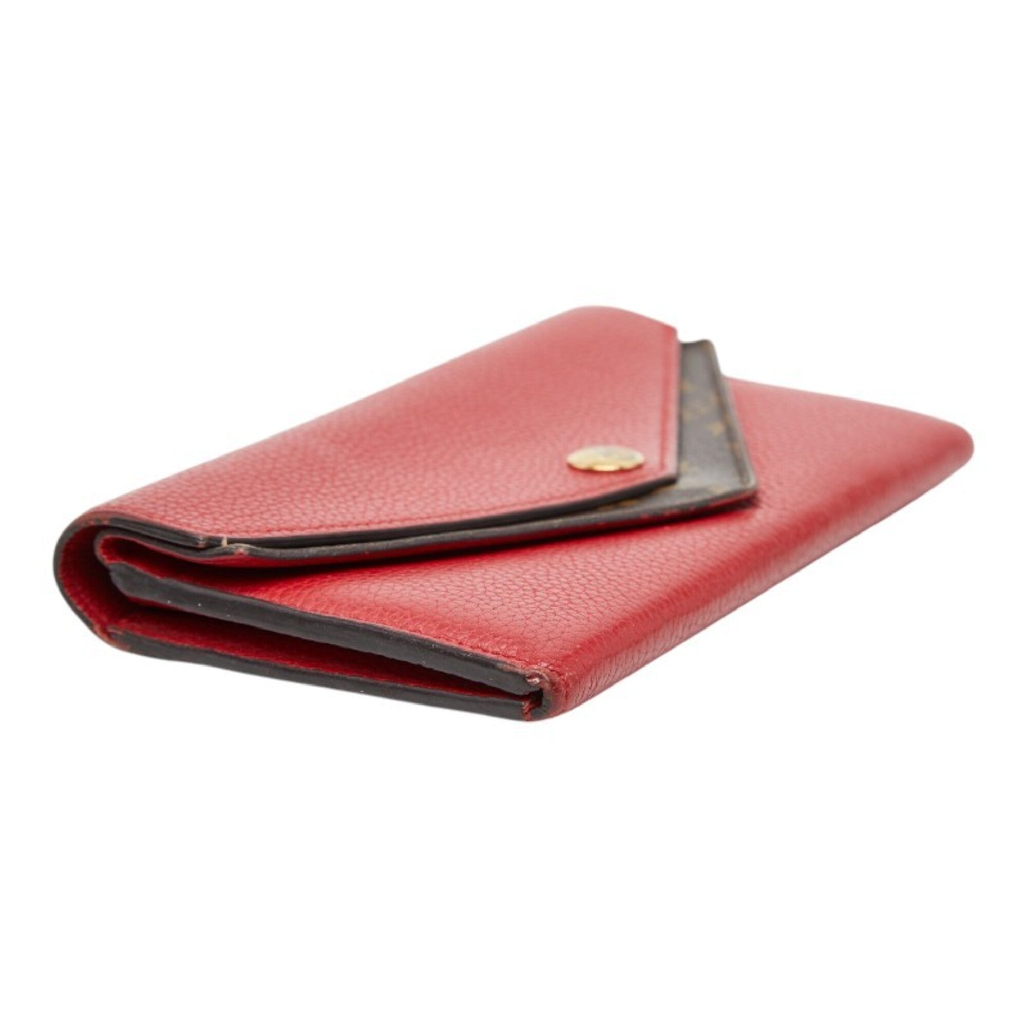 Louis Vuitton Red Brown Leather Pvc Long Wallet (Bi-Fold) (Pre-Owned)