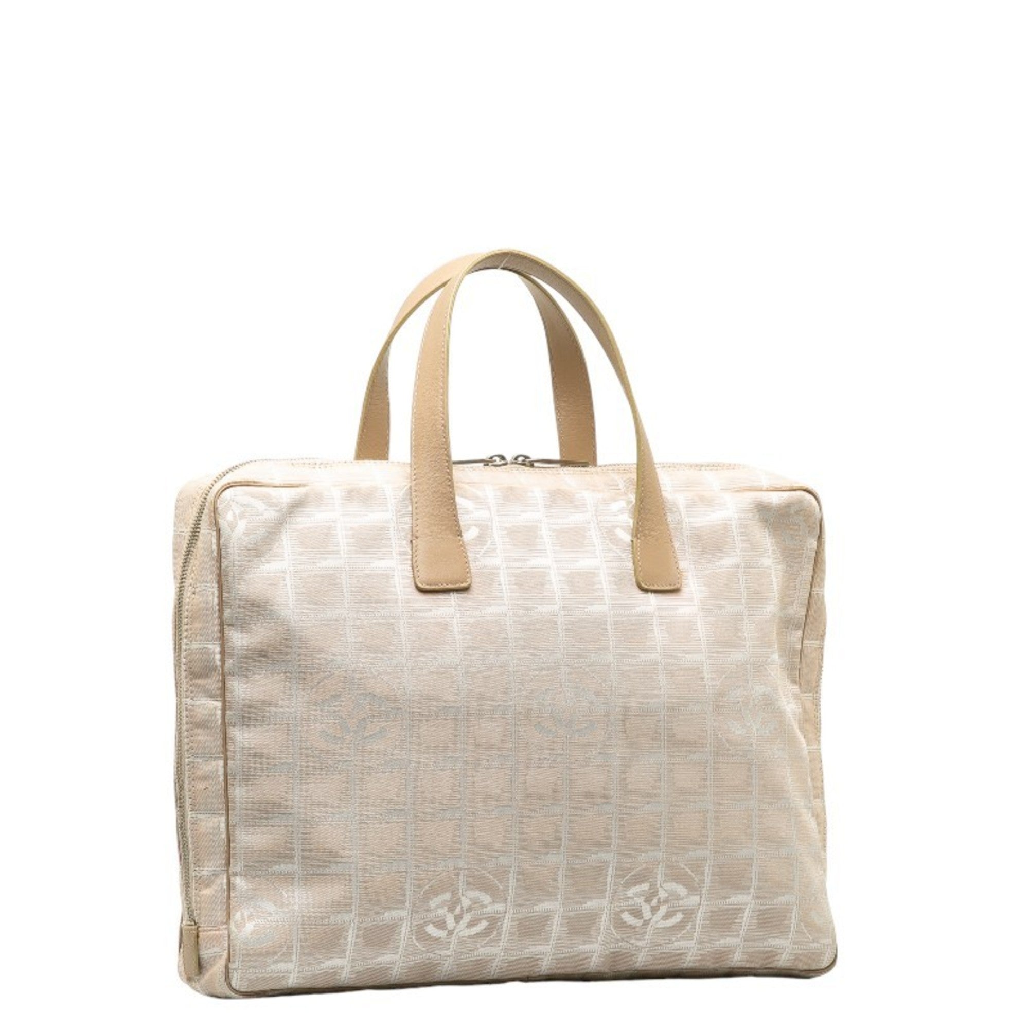 Chanel Beige Canvas Leather Briefcase Handbag (Pre-Owned)