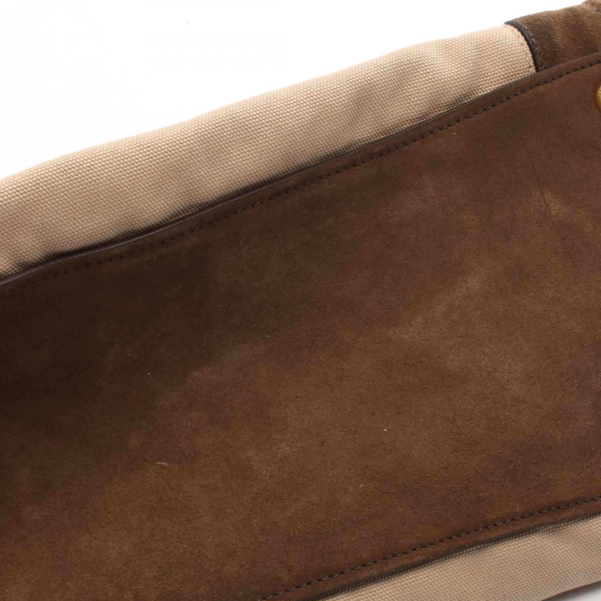 Prada Beige Brown Canvas Suede Handbag (Pre-Owned)
