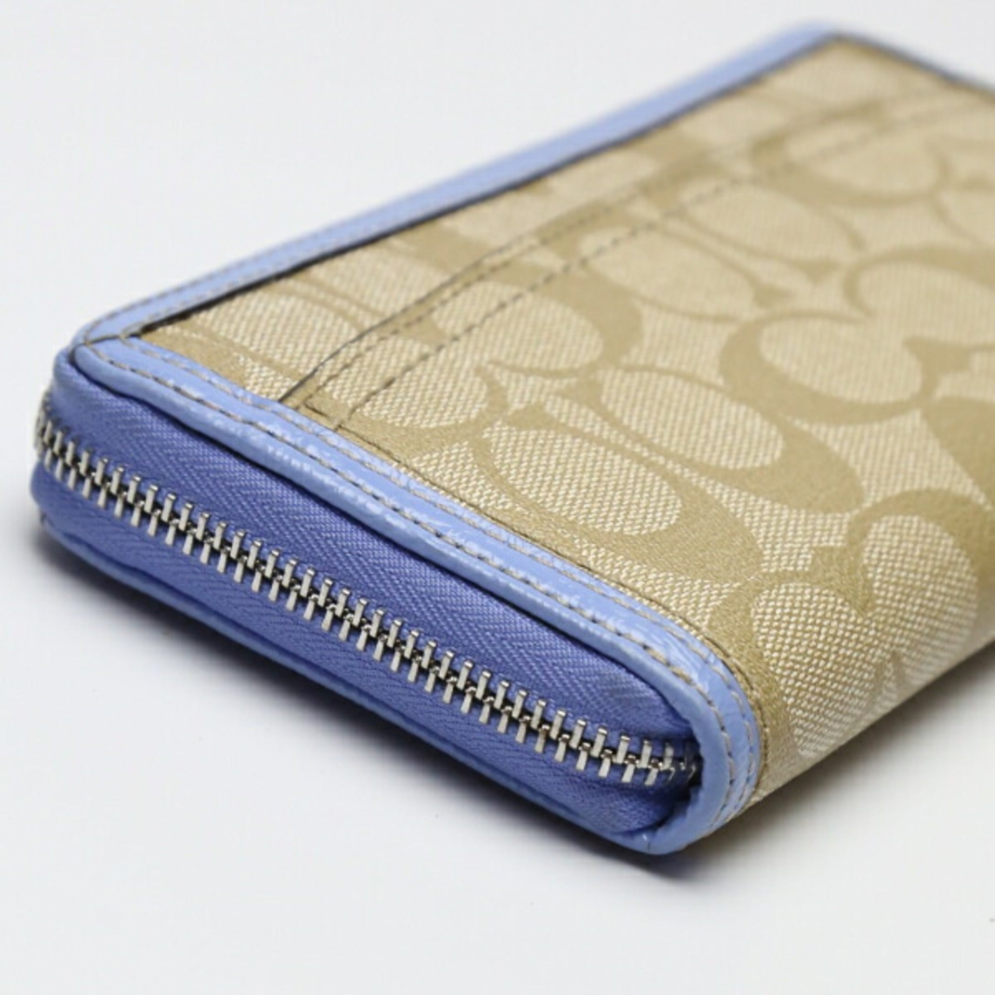 Coach Beige Light Blue Pvc Long Wallet (Bi-Fold) (Pre-Owned)