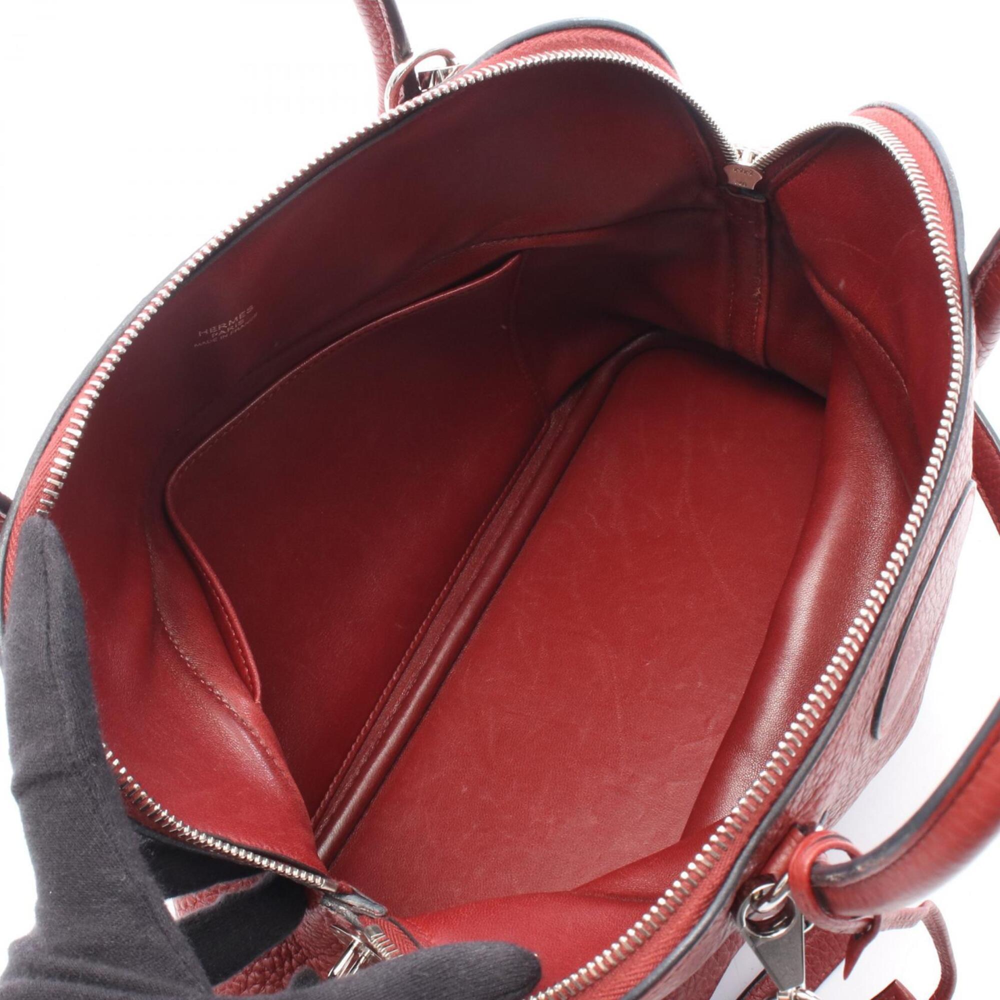 Hermes Bordeaux Ruby Taurillon Clemence Leather Leather Handbag (Pre-Owned)