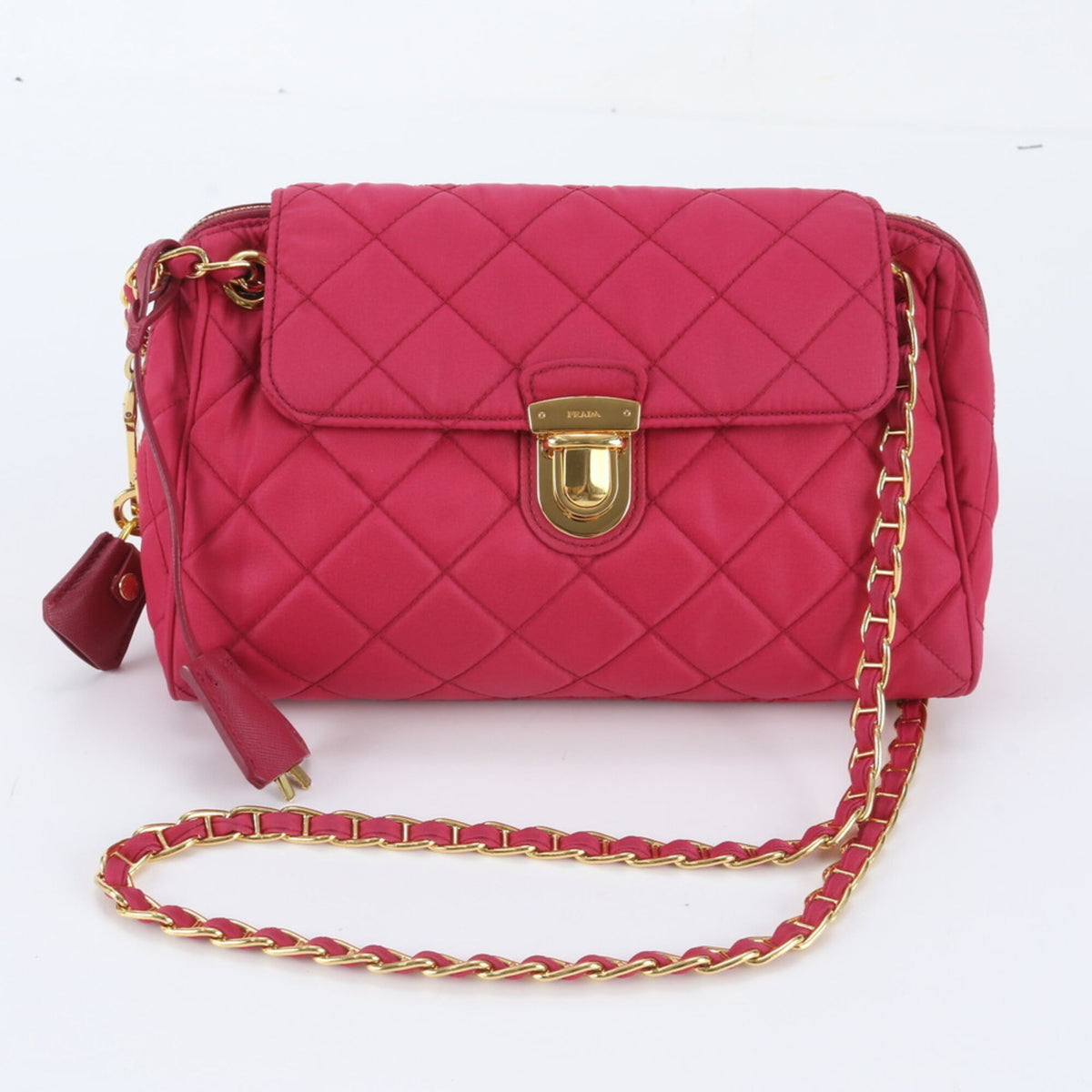Prada Pink Leather Nylon Handbag Shoulder Bag Tote Bag (Pre-Owned)