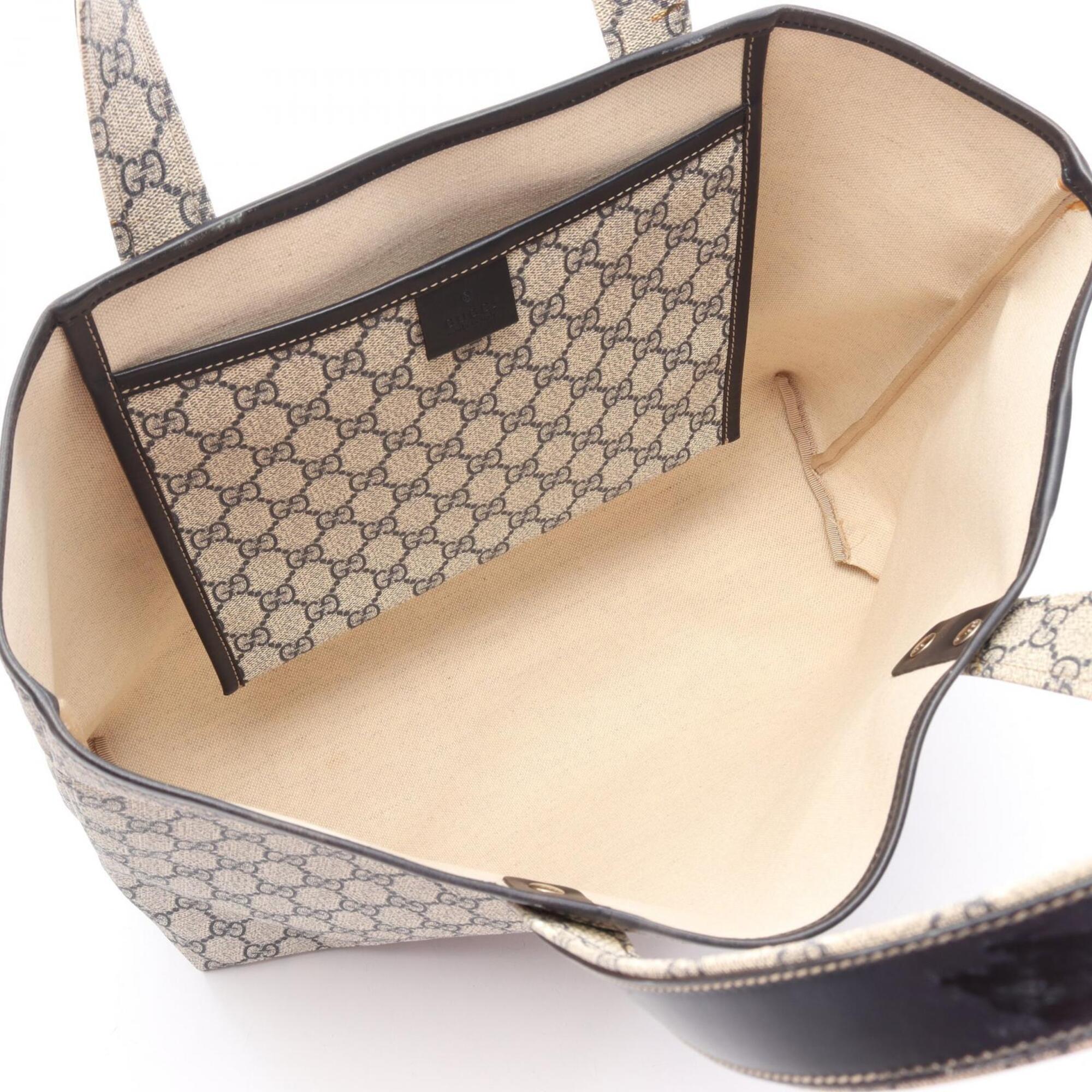 Gucci Beige Navy Gg Supreme Leather Handbag Tote Bag (Pre-Owned)