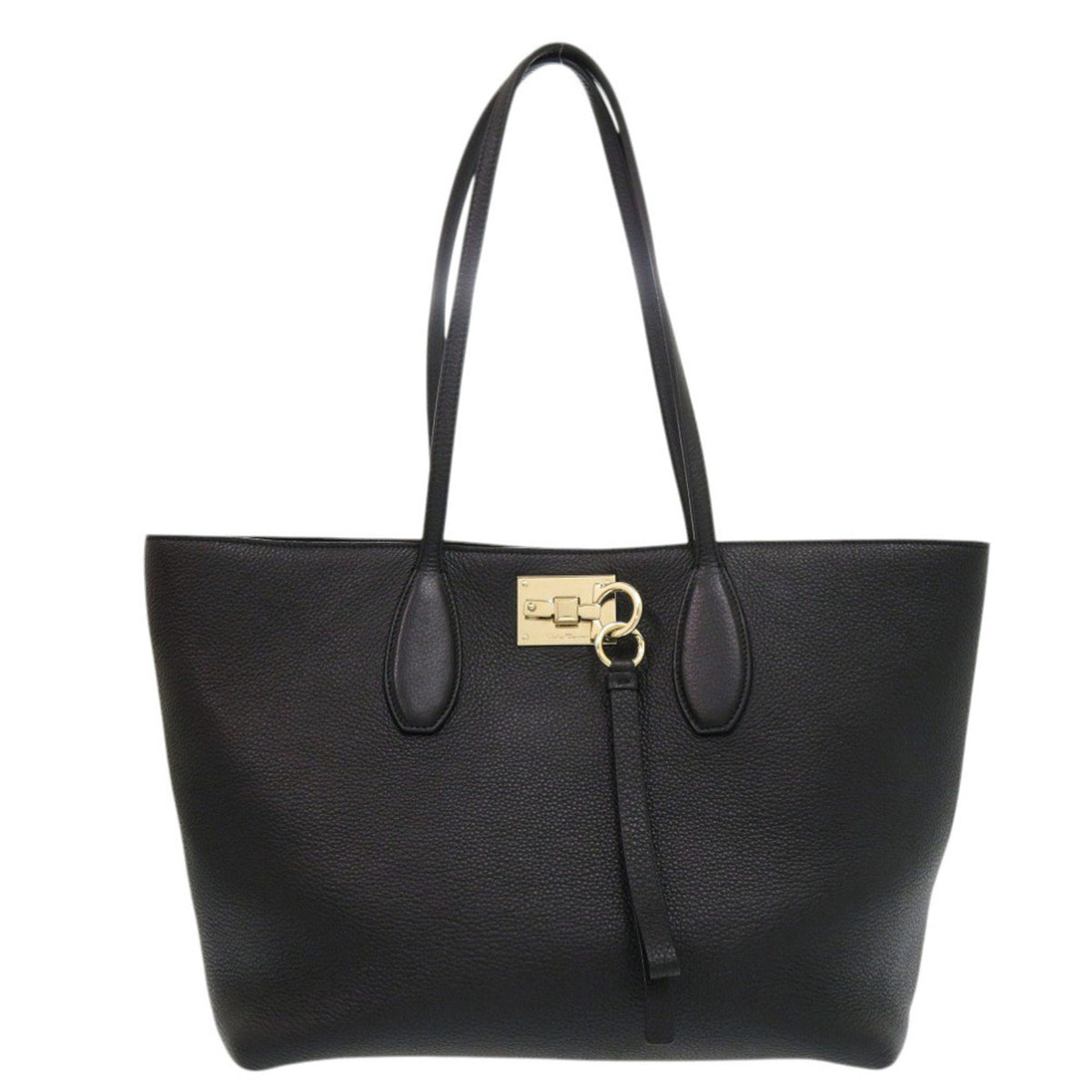 Salvatore Ferragamo Gancini Black Leather Tote Bag (Pre-Owned)