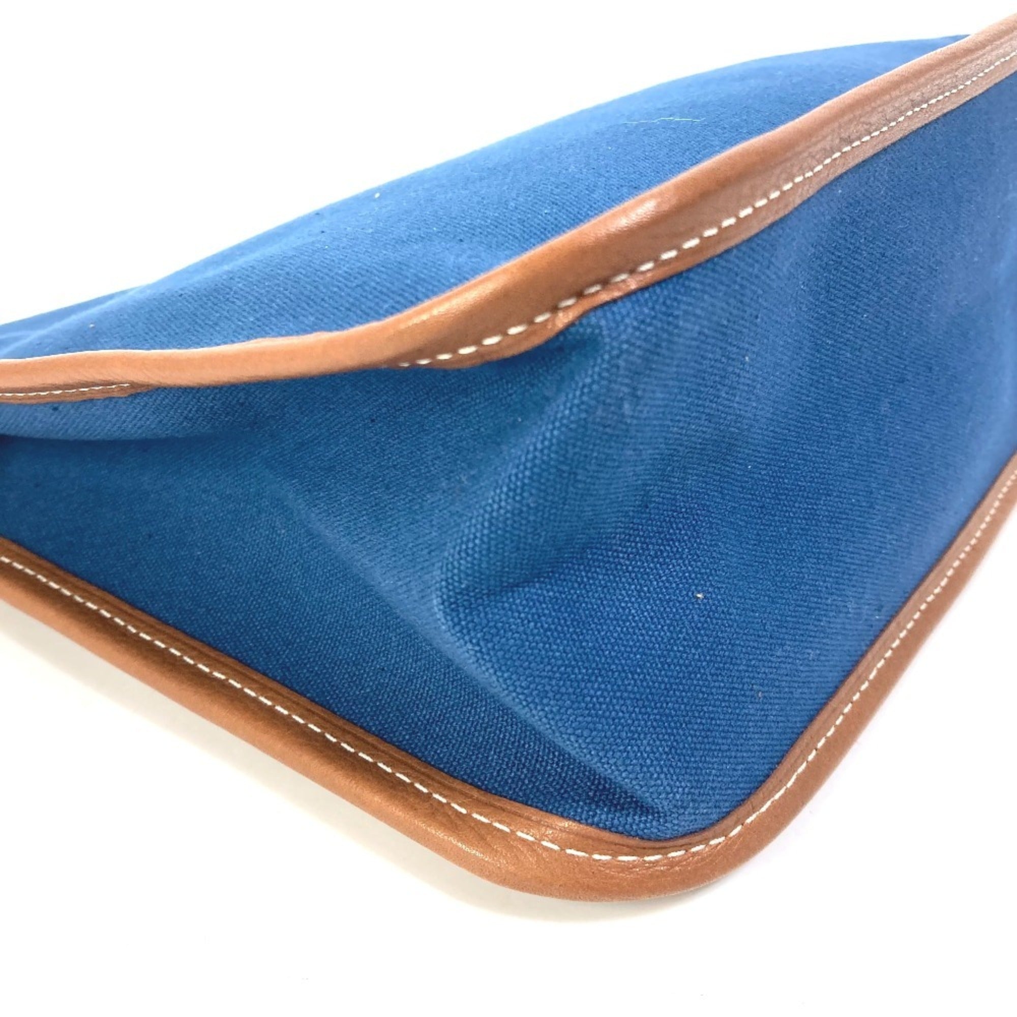 Hermes Brown Navy Canvas Leather Clutch Bag Pouch (Pre-Owned)
