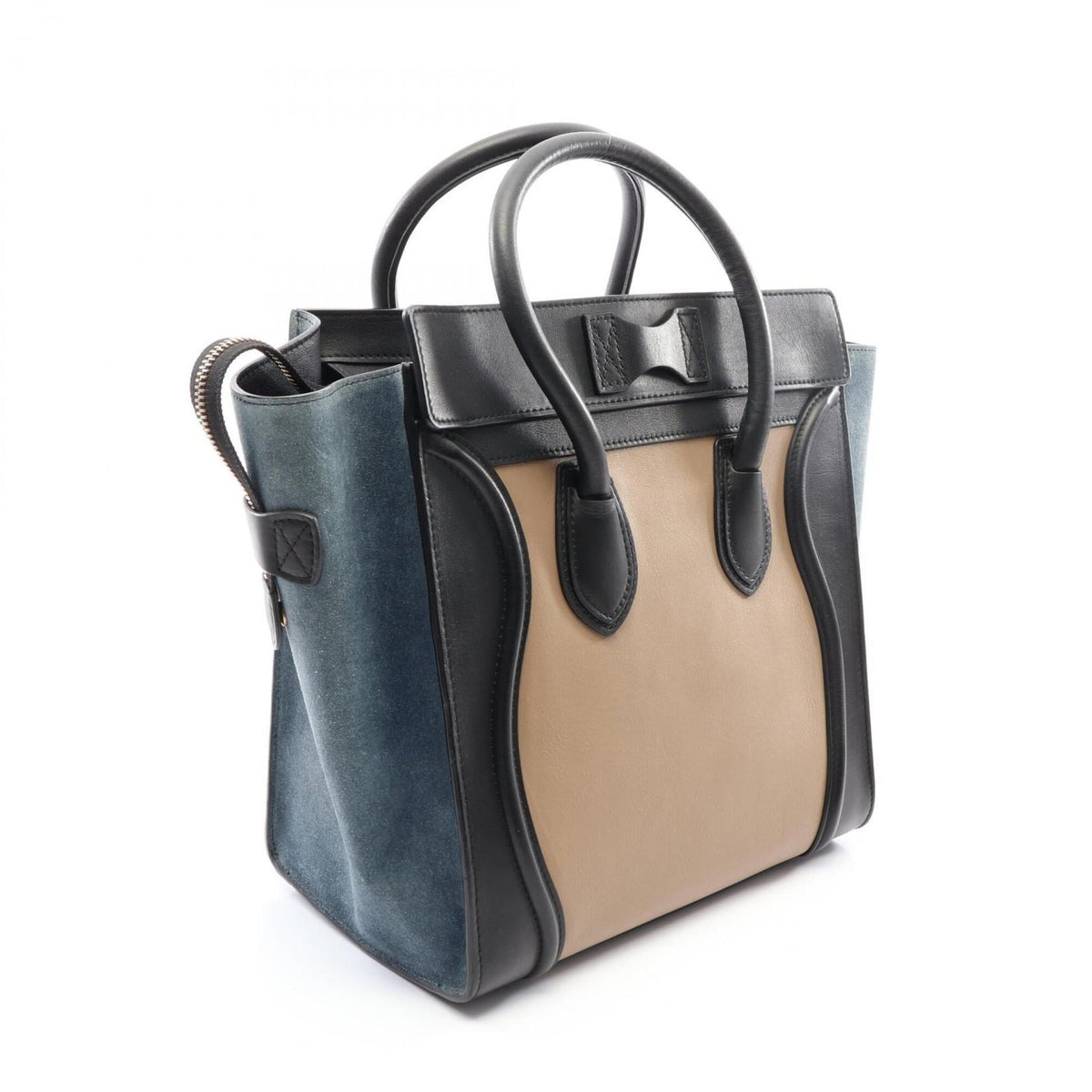 Celine Beige Black Blue Leather Suede Handbag (Pre-Owned)