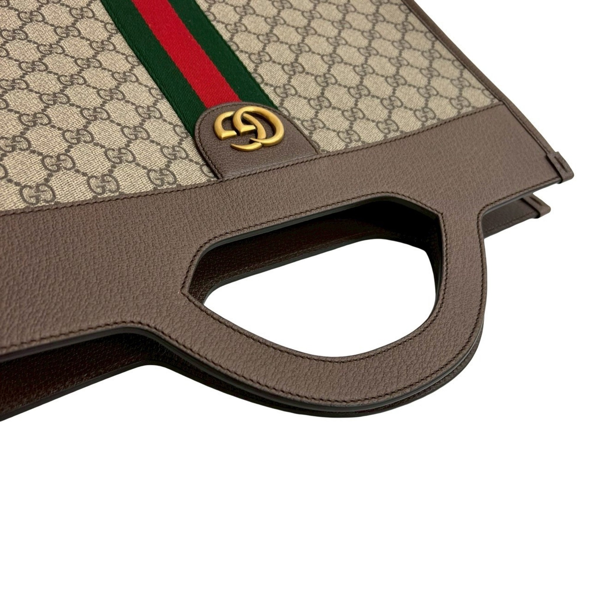 Gucci Brown Green Red Color Leather Pvc Handbag Tote Bag (Pre-Owned)
