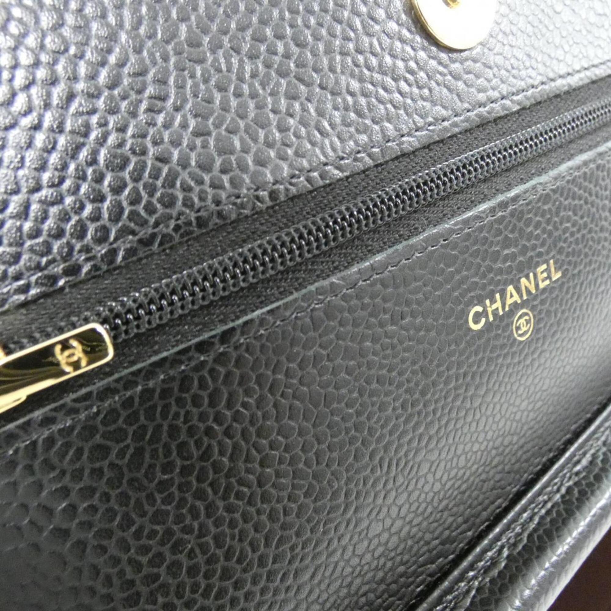 Chanel Black Bordeaux Grained Calfskin Chain/Shoulder Wallet (Pre-Owned)