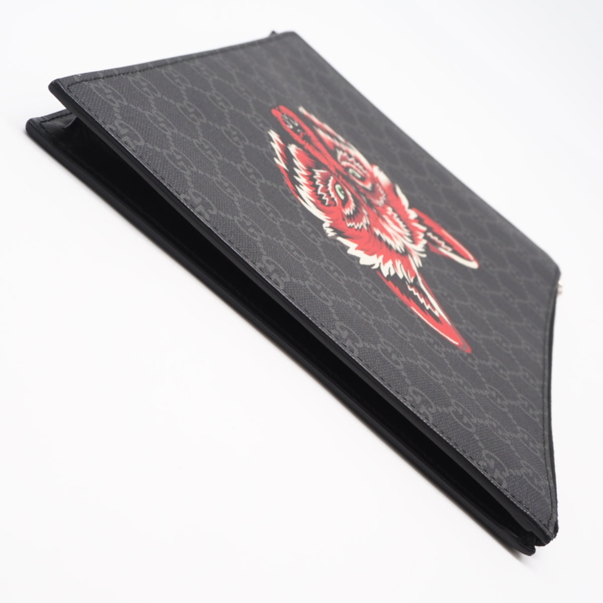 Gucci Black Gray Red Color Coated Canvas Leather Clutch Bag (Pre-Owned)
