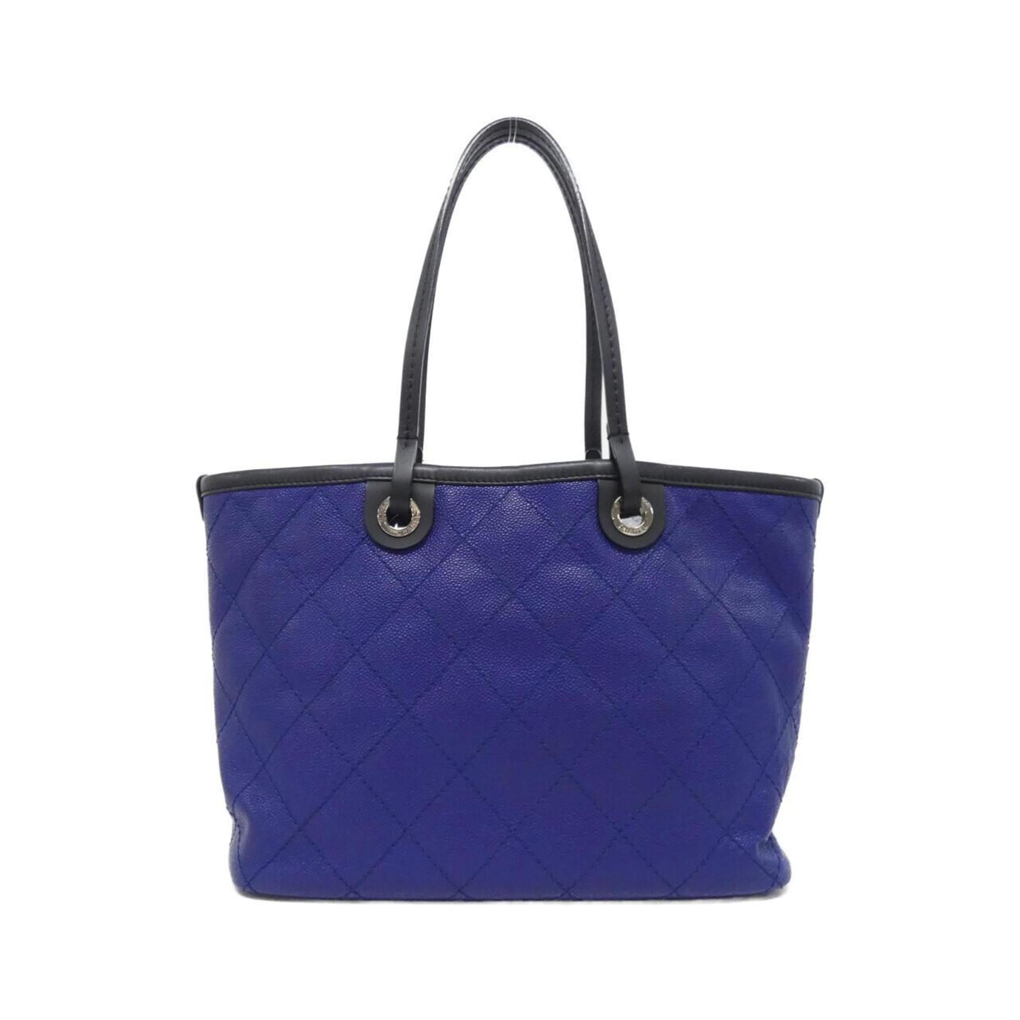 Chanel Black Blue Grained Calfskin Handbag Pouch (Pre-Owned)