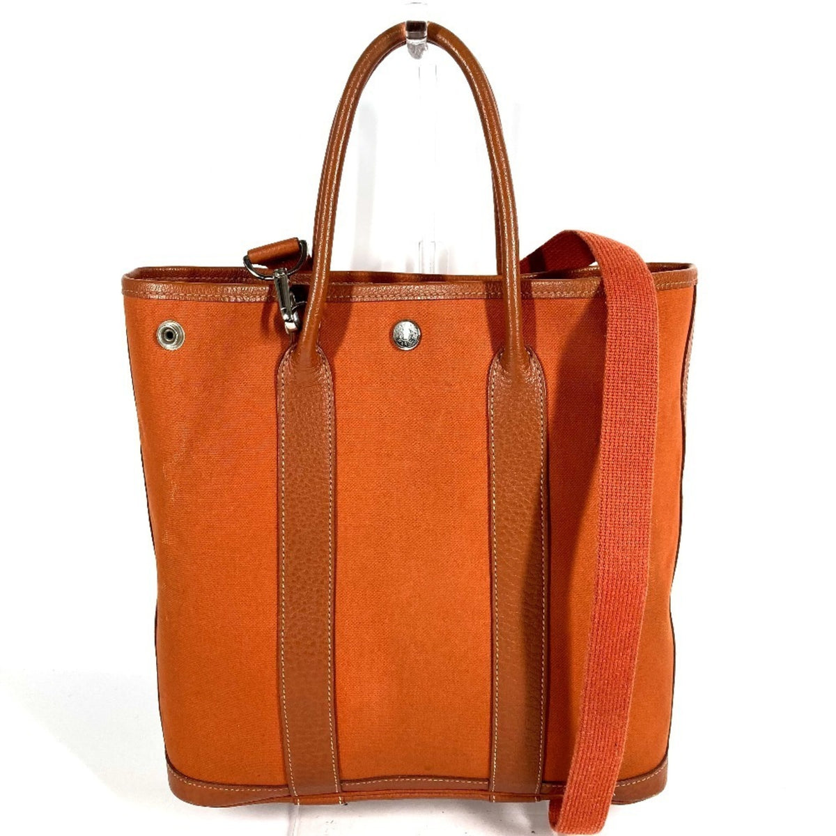 Hermes Garden Orange Leather Canvas Shoulder Bag Tote Bag (Pre-Owned)