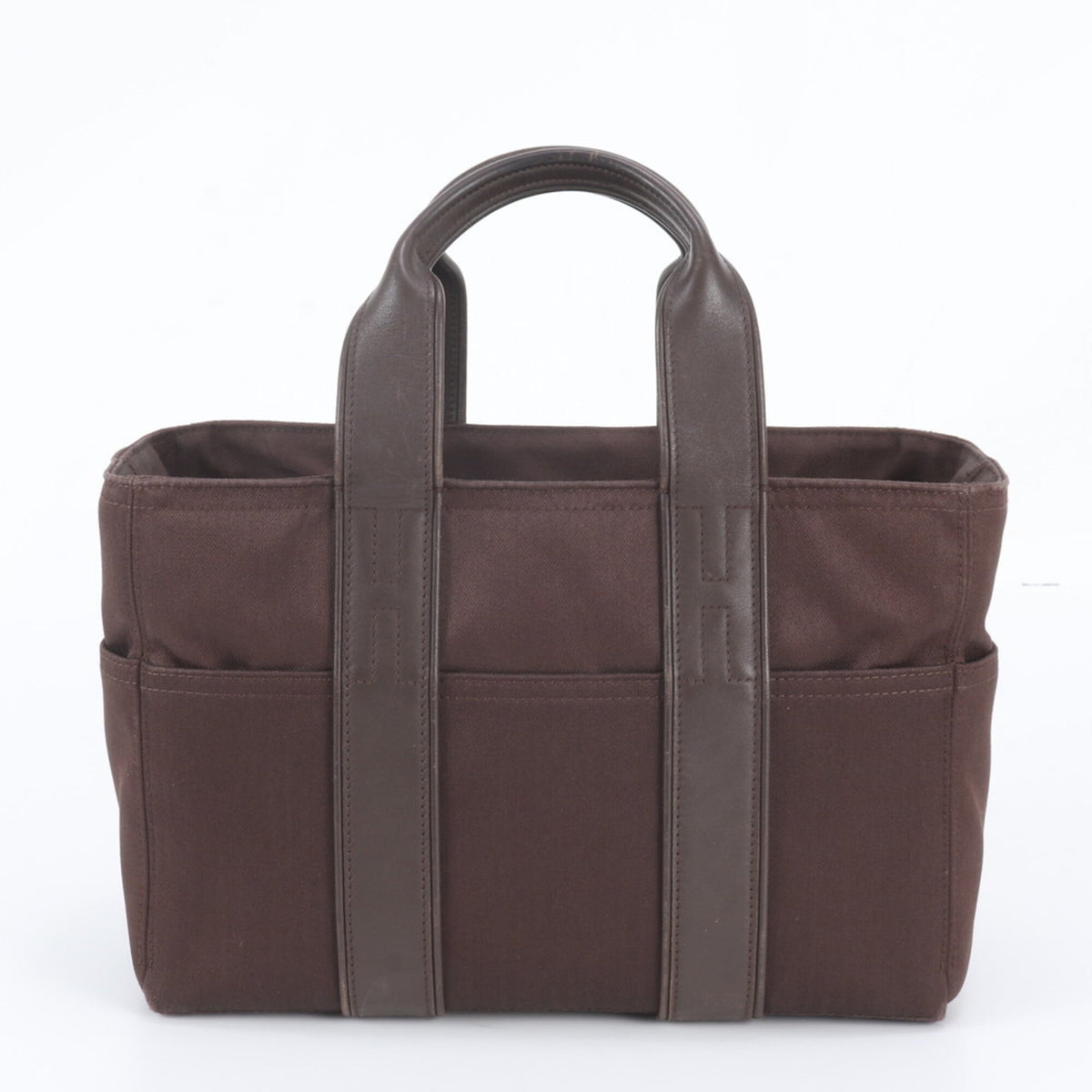Hermes Brown Leather Canvas Handbag Shoulder Bag Tote Bag (Pre-Owned)