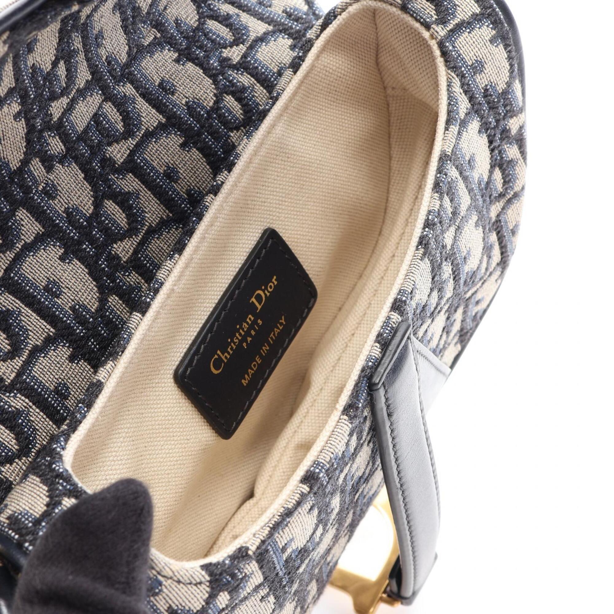 Christian Dior Beige Navy Canvas Leather Handbag Saddle Bag (Pre-Owned)