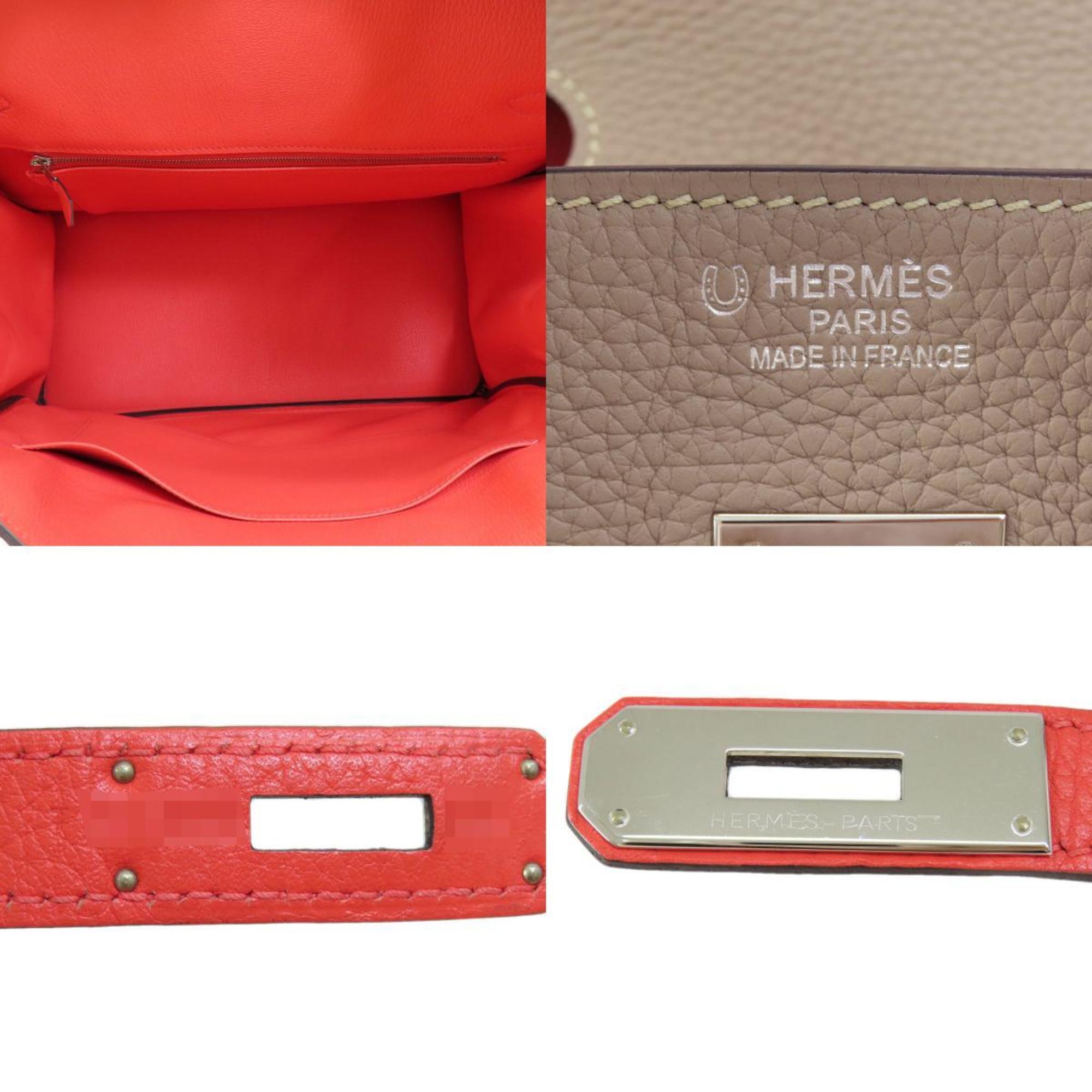 Hermes Grayish Red Color Taurillon Clemence Leather Handbag (Pre-Owned)
