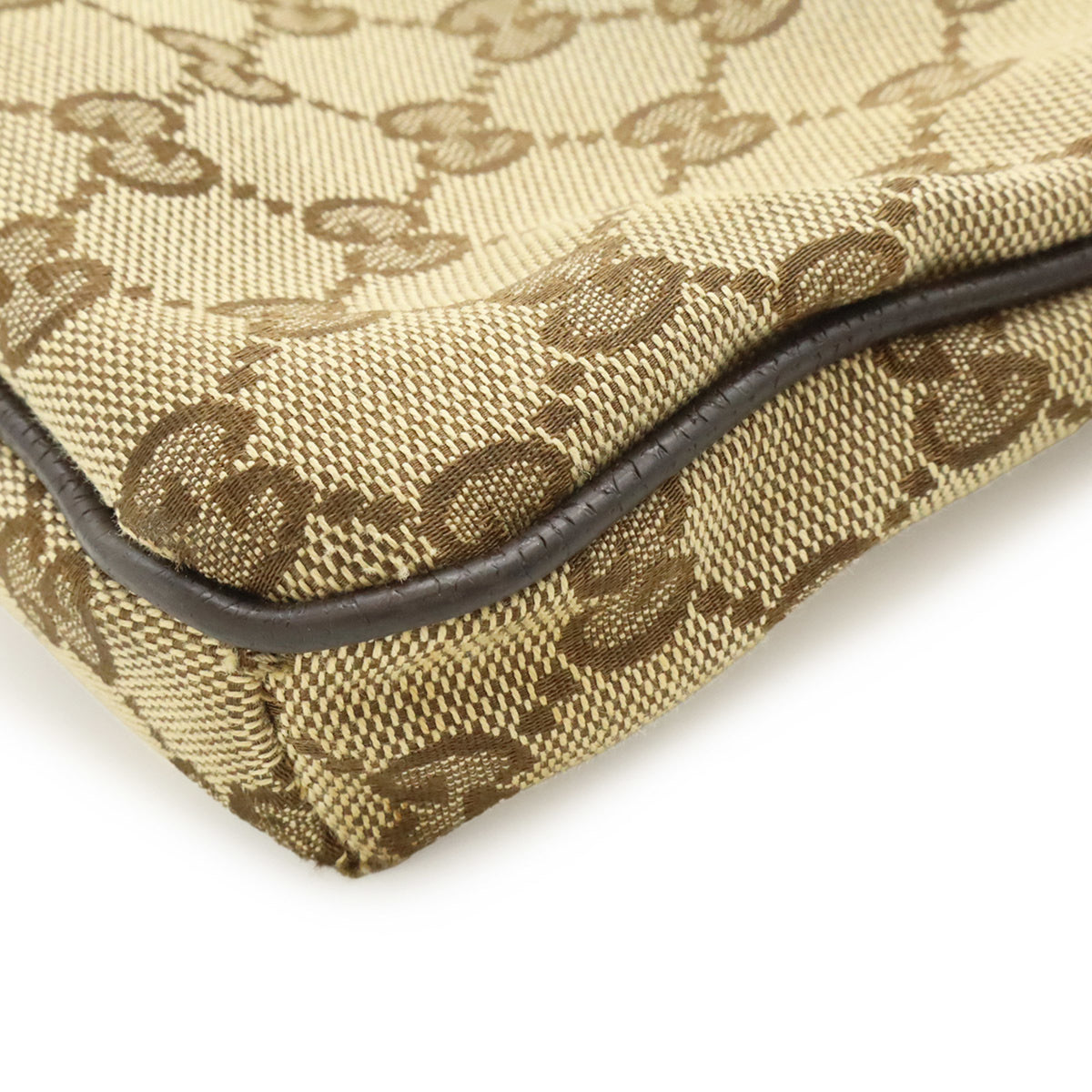 Gucci Beige Dark Brown Khaki Canvas Leather Shoulder Bag (Pre-Owned)