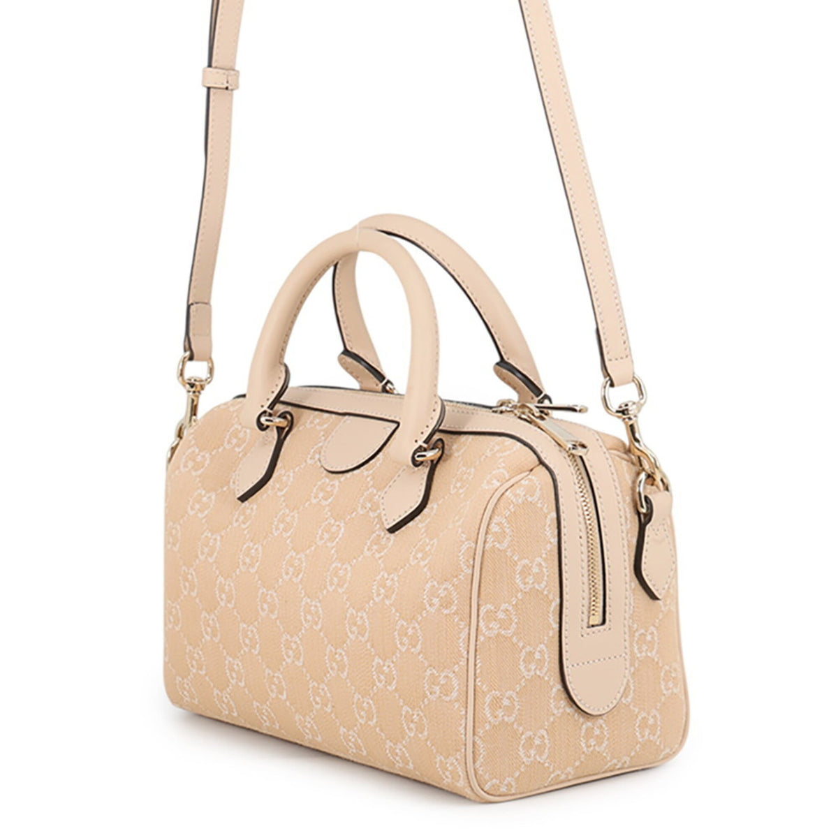 Gucci Beige Champagne Gold Gg Supreme Boston Bag Handbag (Pre-Owned)