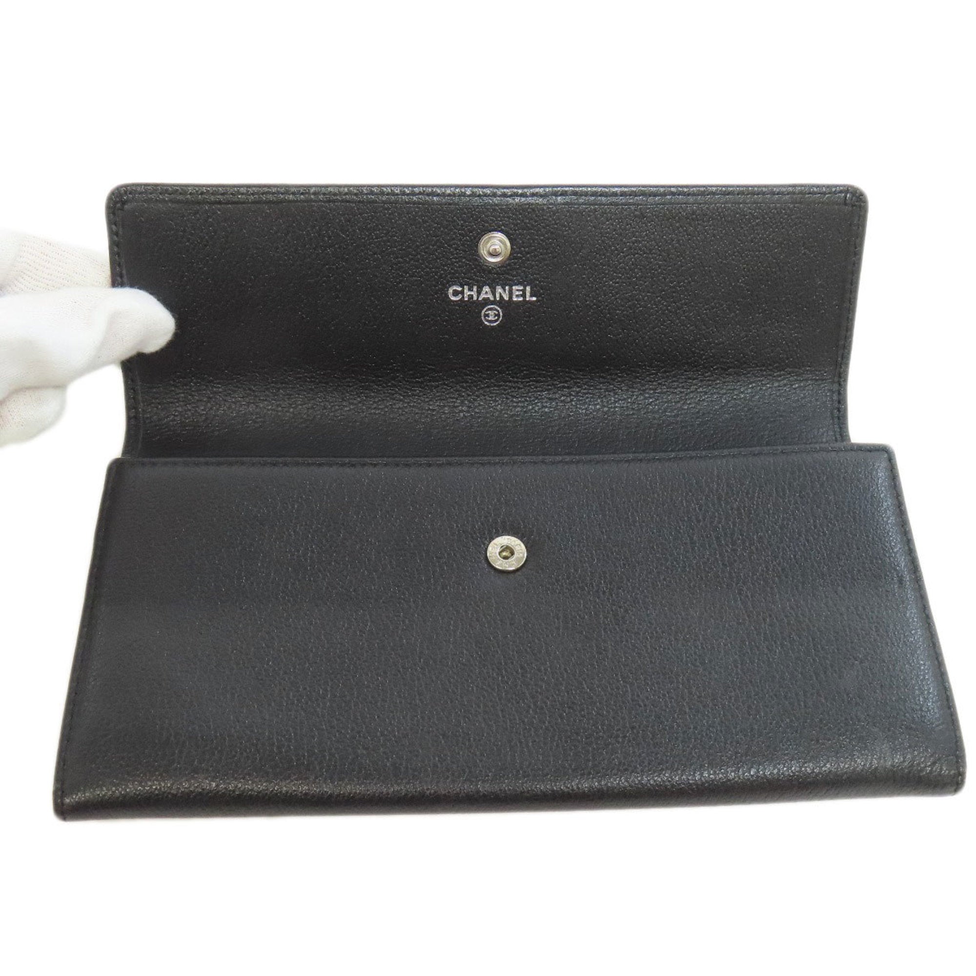 Chanel Black Leather Long Wallet (Bi-Fold) (Pre-Owned)
