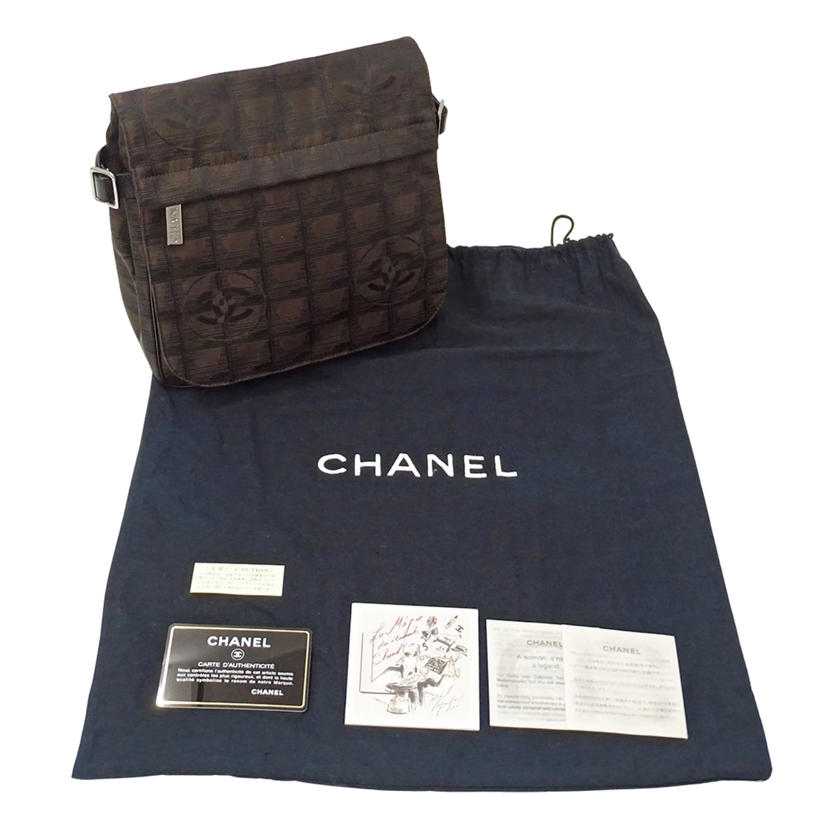 Chanel Dark Brown Nylon Messenger Bag Shoulder Bag (Pre-Owned)