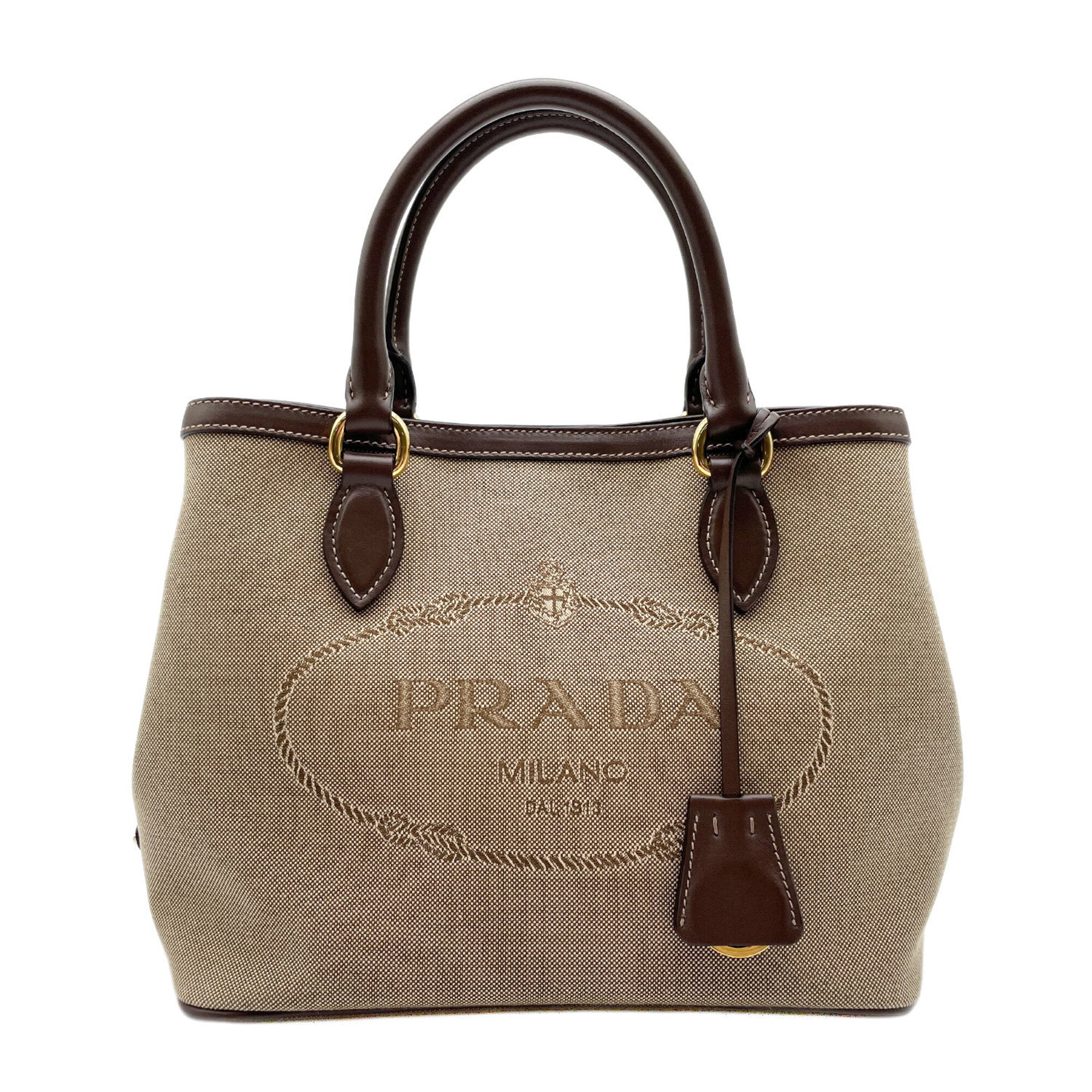 Prada Brown Canvas Leather Shoulder Bag (Pre-Owned)