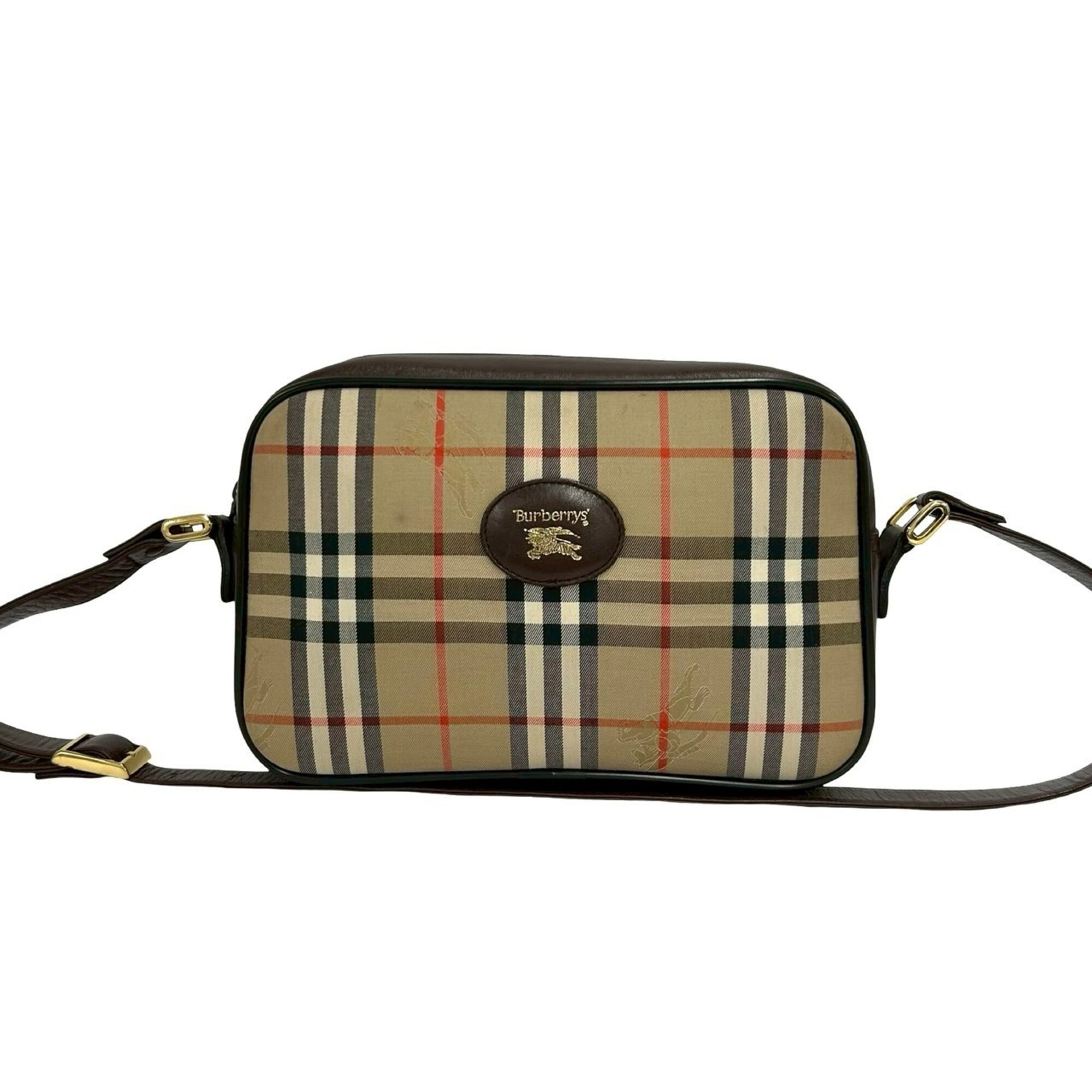 Burberry Beige Brown Canvas Leather Pochette Shoulder Bag (Pre-Owned)