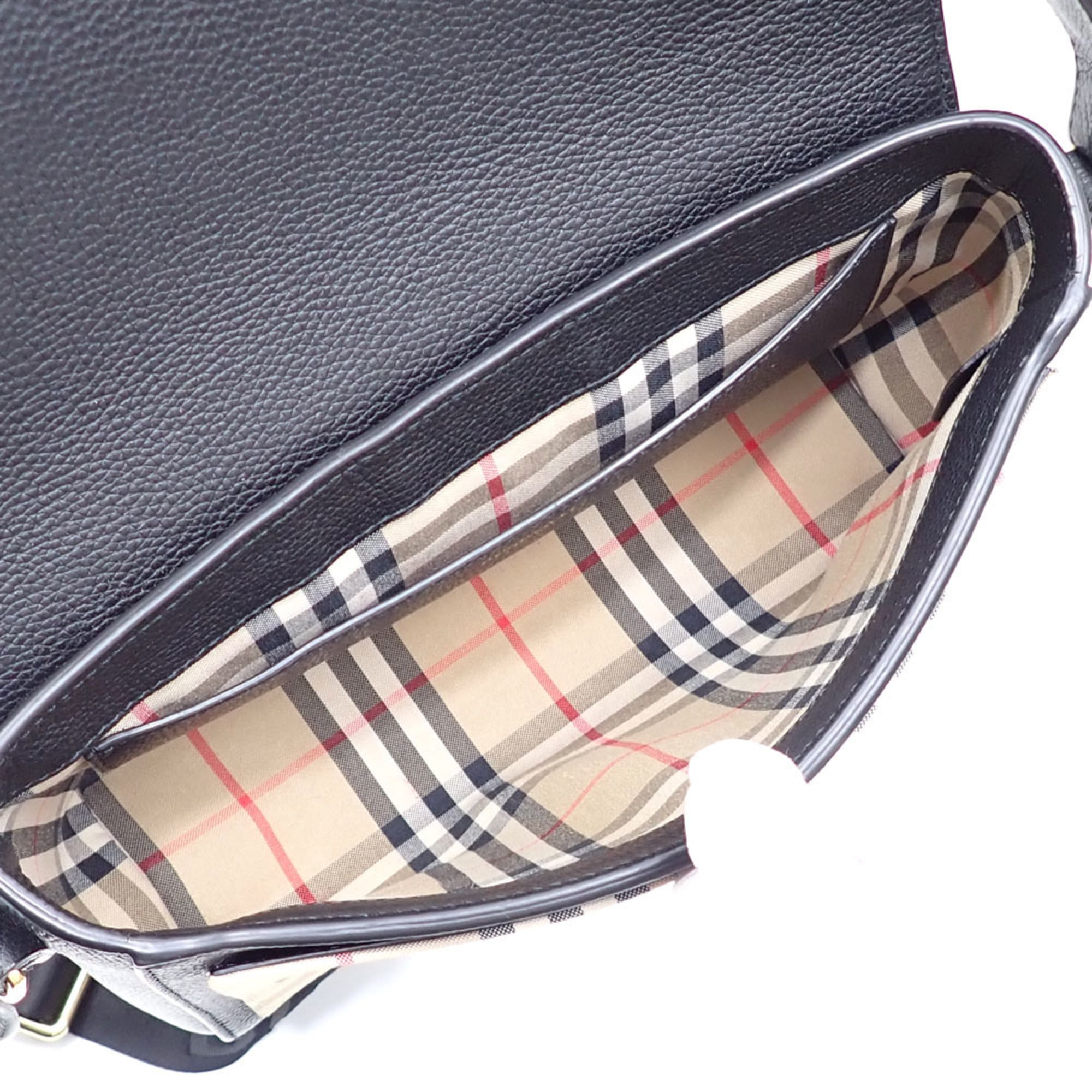 Burberry Beige Black Cotton Polyester Leather Shoulder Bag (Pre-Owned)