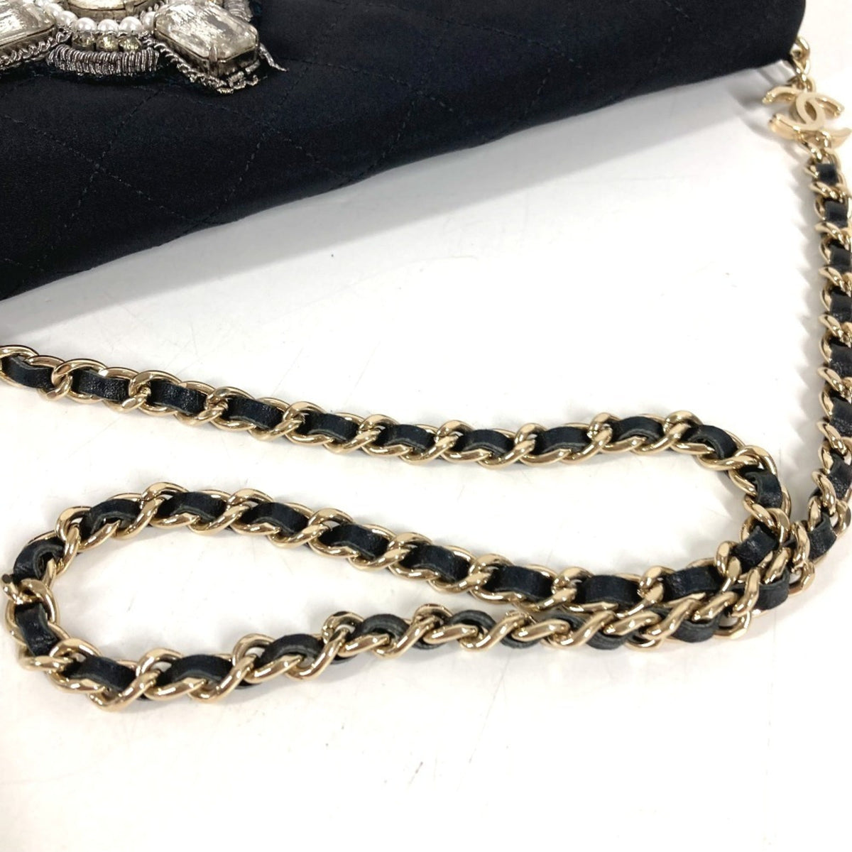 Chanel Black Satin Handbag Shoulder Bag (Pre-Owned)