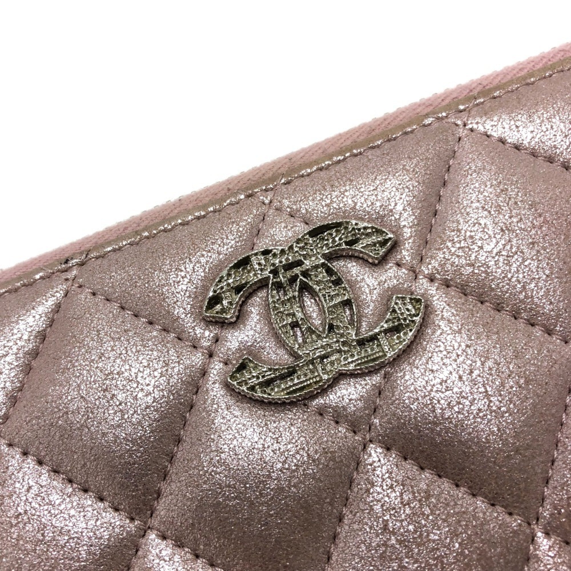 Chanel Pink Leather Long Wallet (Bi-Fold) (Pre-Owned)