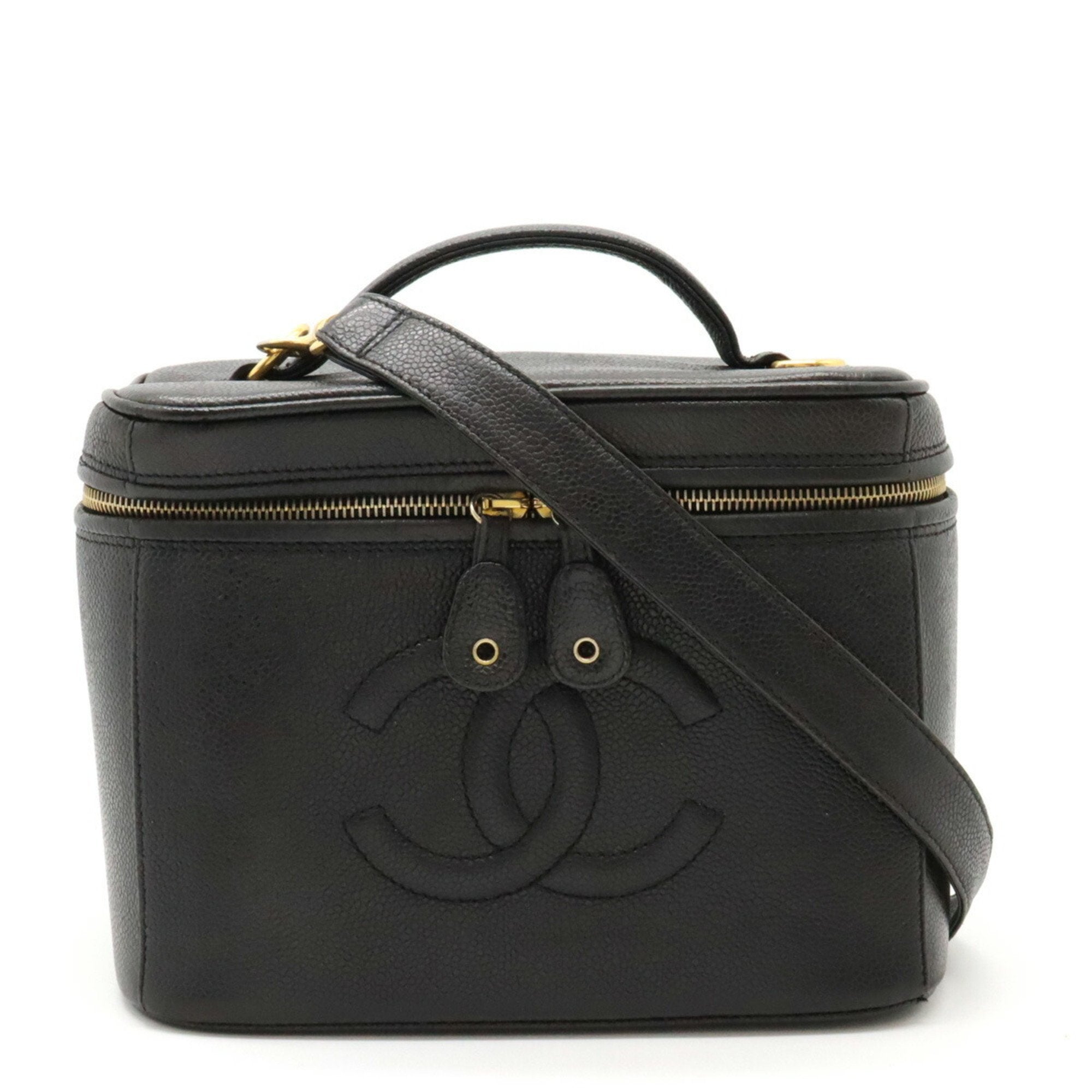 Chanel Caviar Skin Black Caviar Leather Handbag Pouch Shoulder Bag Vanity Bag (Pre-Owned)