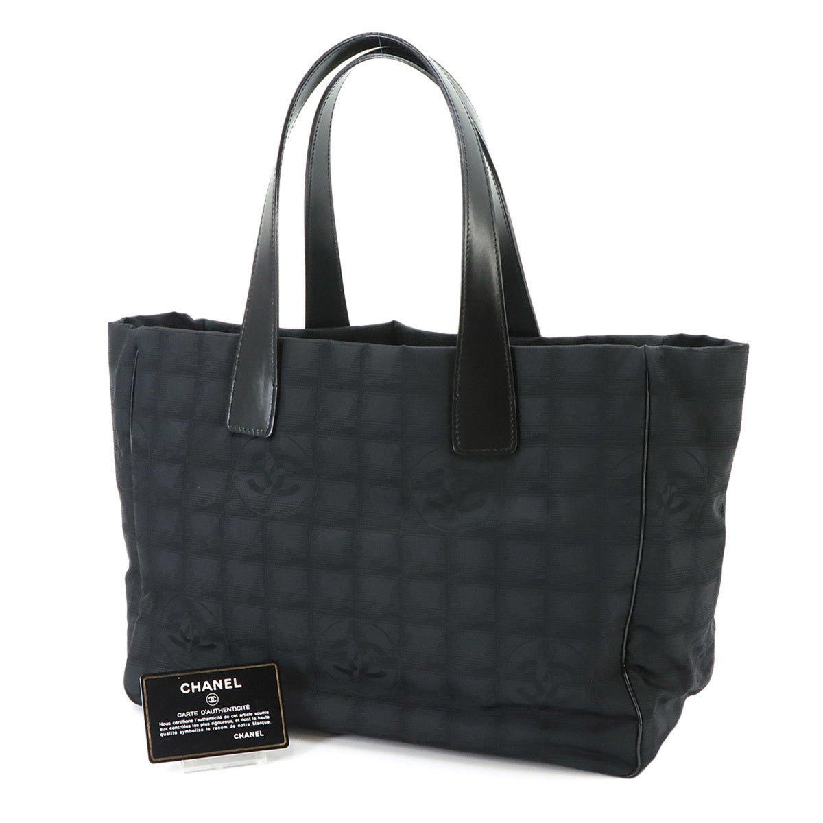 Chanel New Travel Line Black Nylon Jacquard Leather Handbag Tote Bag Weekend Bag (Pre-Owned)