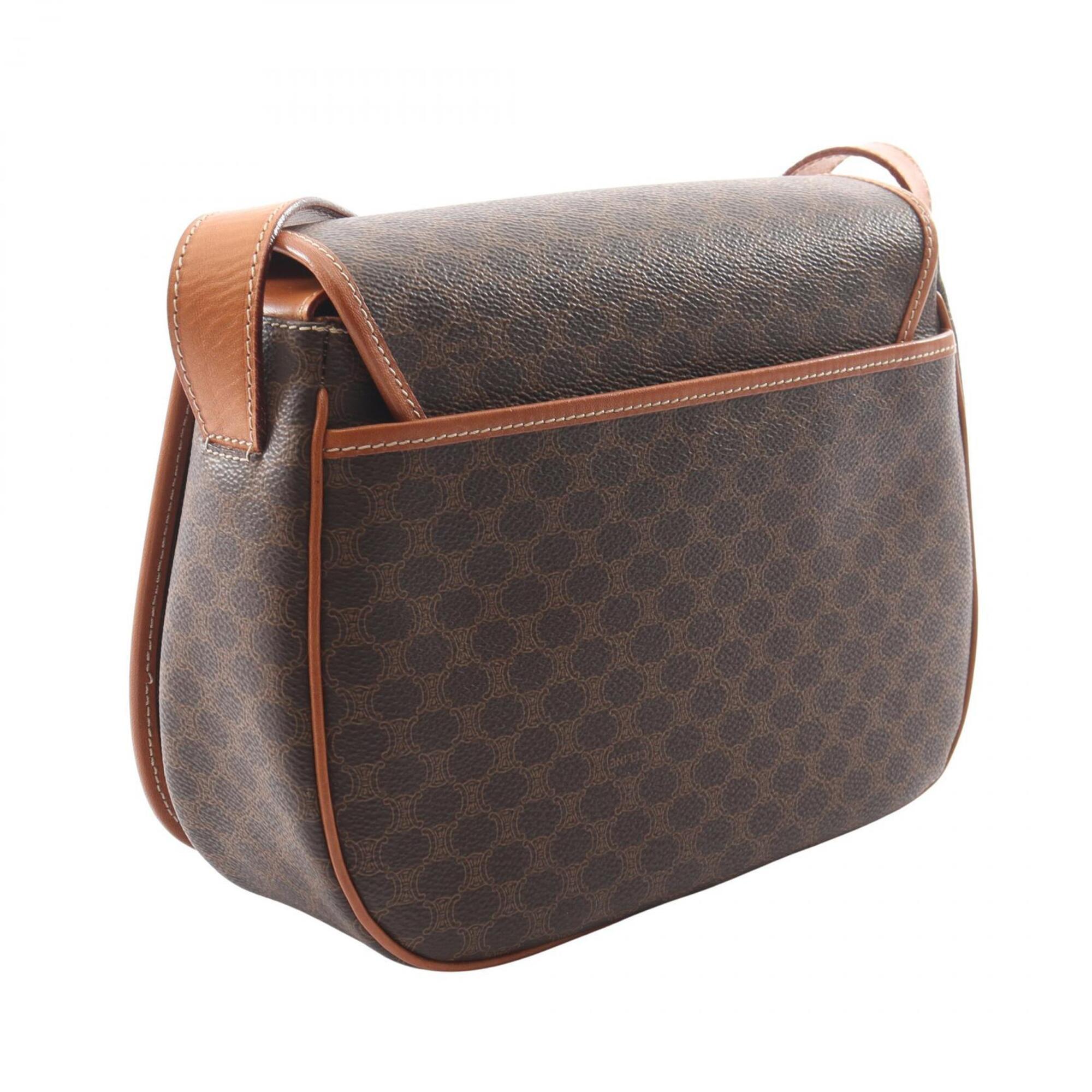 Celine Brown Coated Canvas Leather Handbag Shoulder Bag (Pre-Owned)