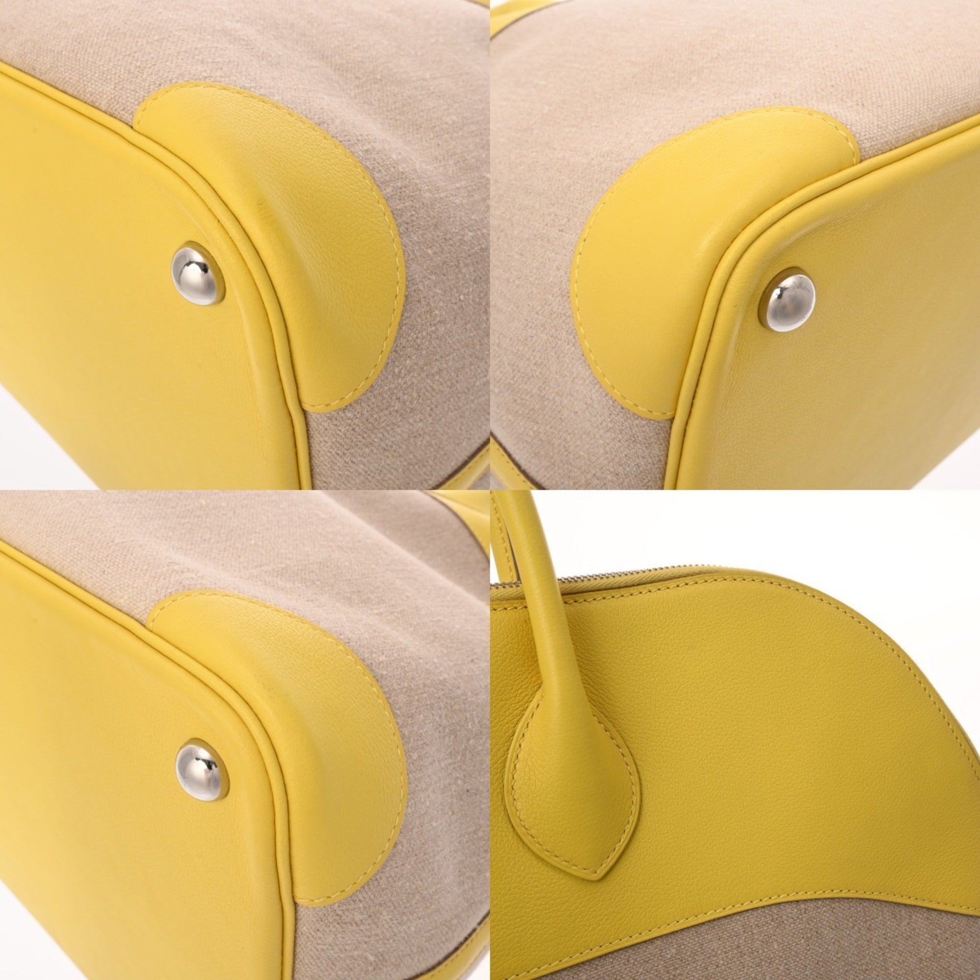 Hermes Ficelle Lime Toile H Evercalf Leather Handbag (Pre-Owned)