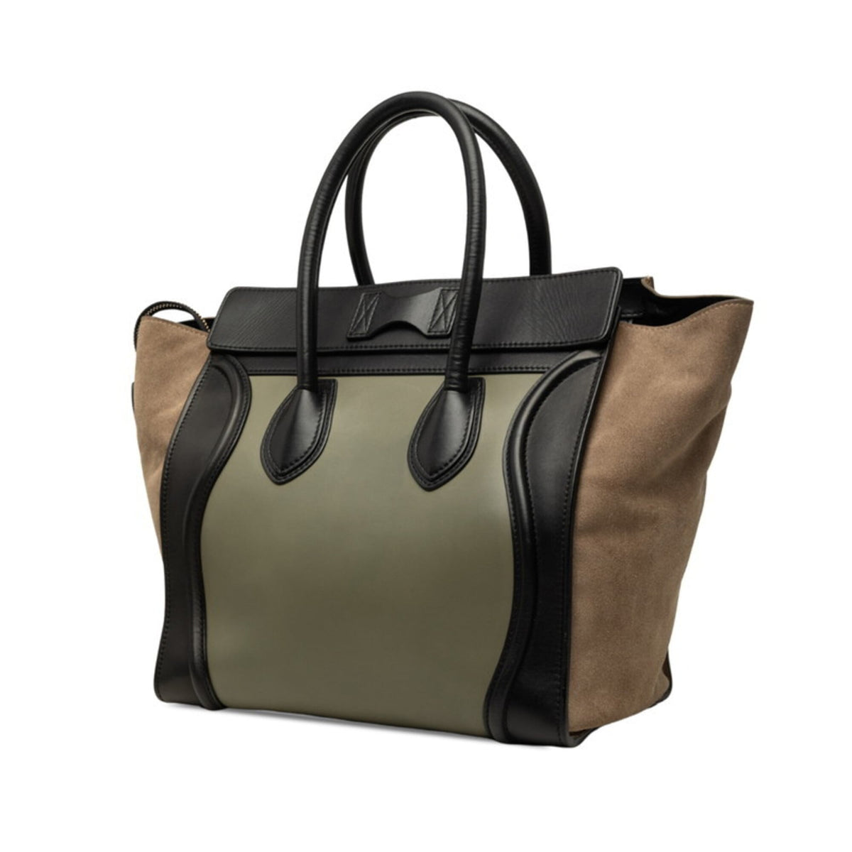 Celine Luggage Beige Black Green Khaki Leather Handbag Tote Bag (Pre-Owned)