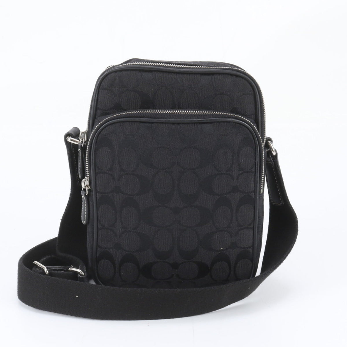 Coach Black Leather Canvas Messenger Bag Shoulder Bag (Pre-Owned)