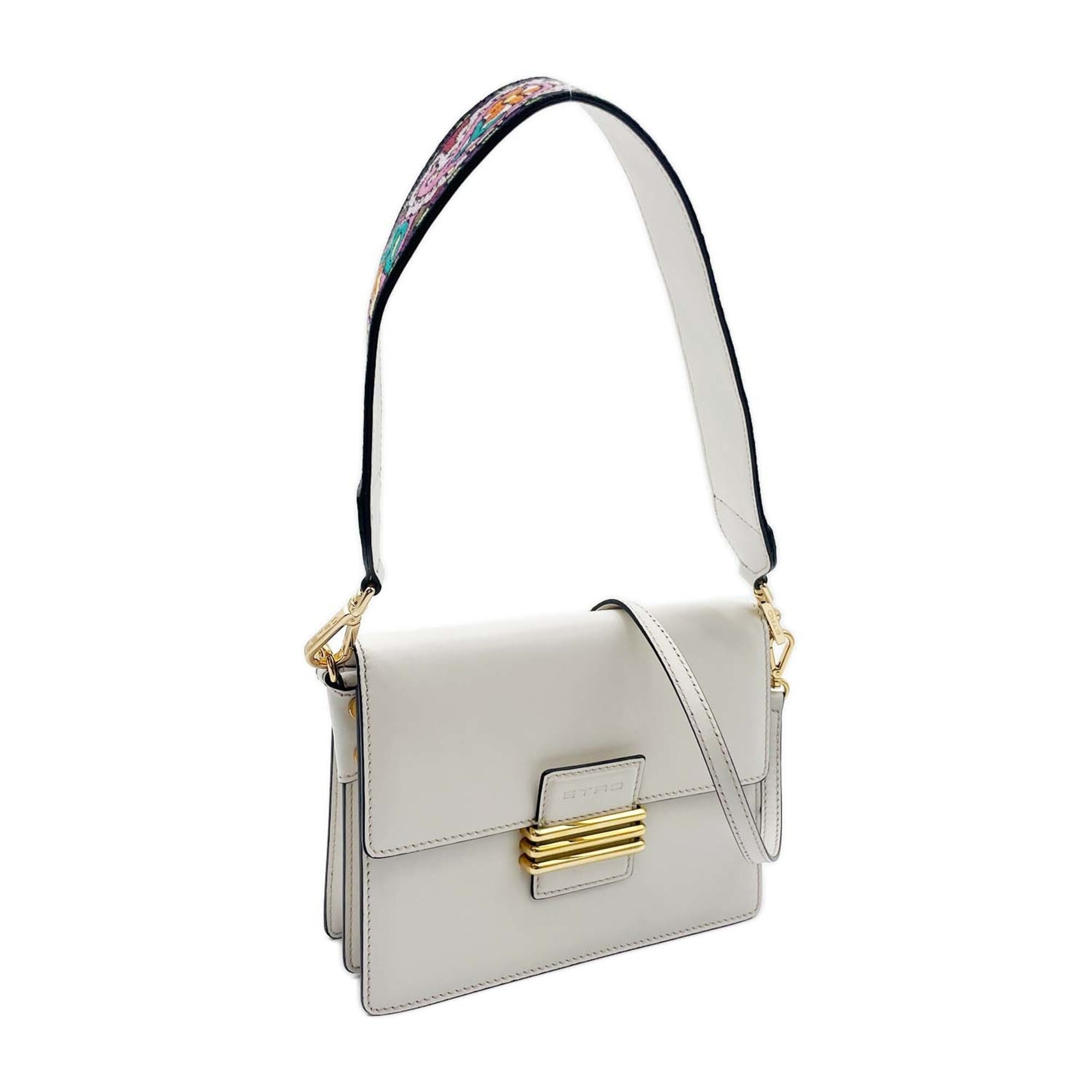 Etro Multi-Color White Leather Shoulder Bag (Pre-Owned)