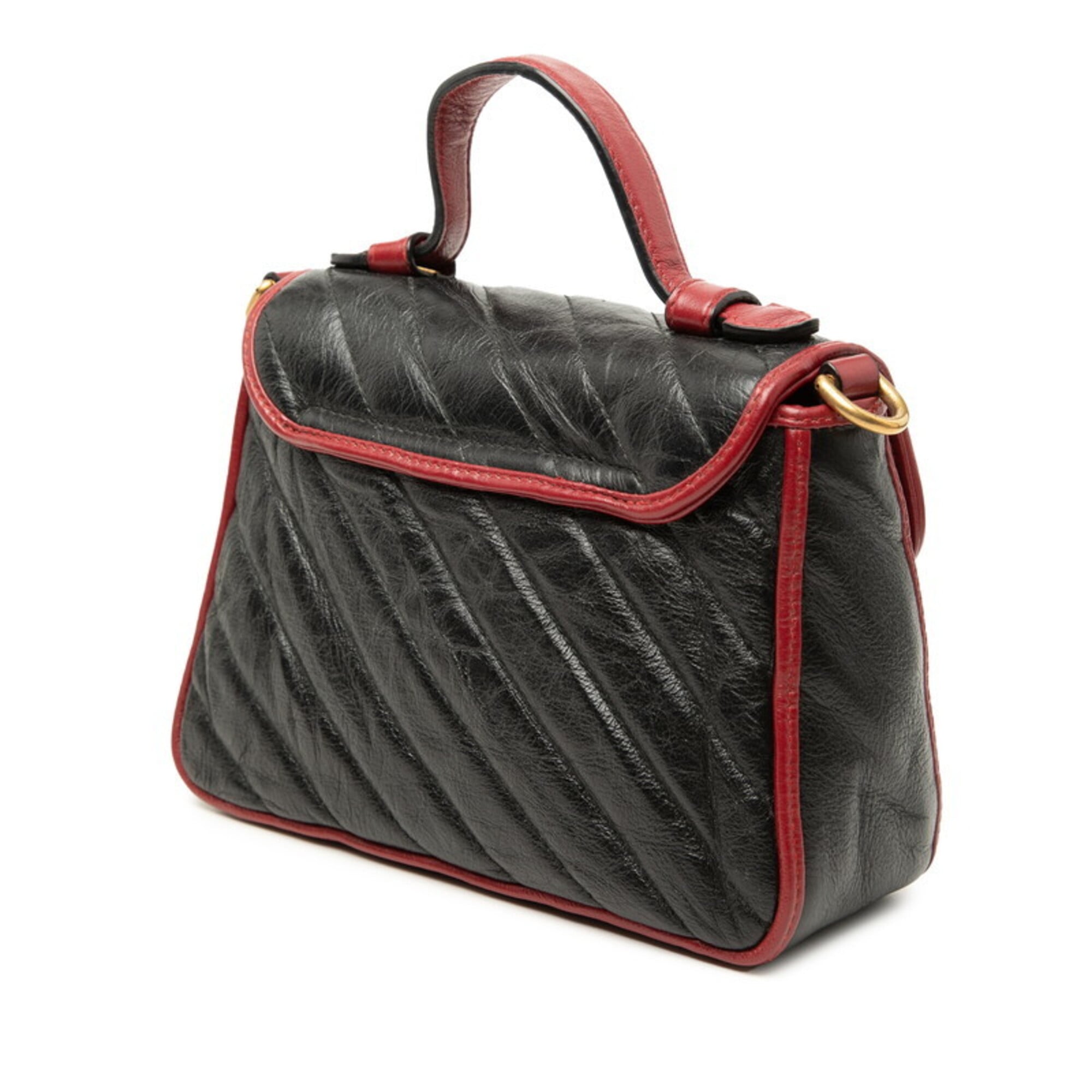 Gucci Black Red Color Leather Handbag Shoulder Bag (Pre-Owned)