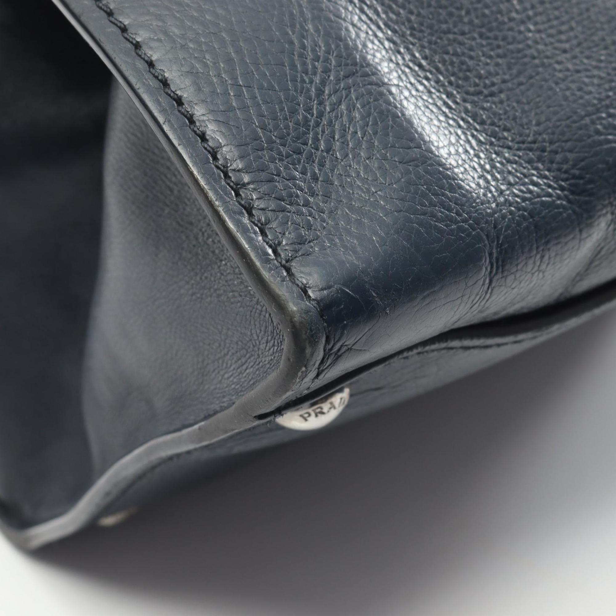 Prada Navy Leather Handbag Tote Bag (Pre-Owned)