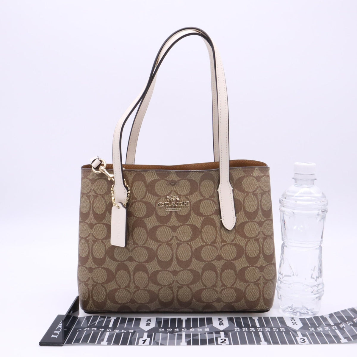 Coach Beige White Signature Line Handbag (Pre-Owned)