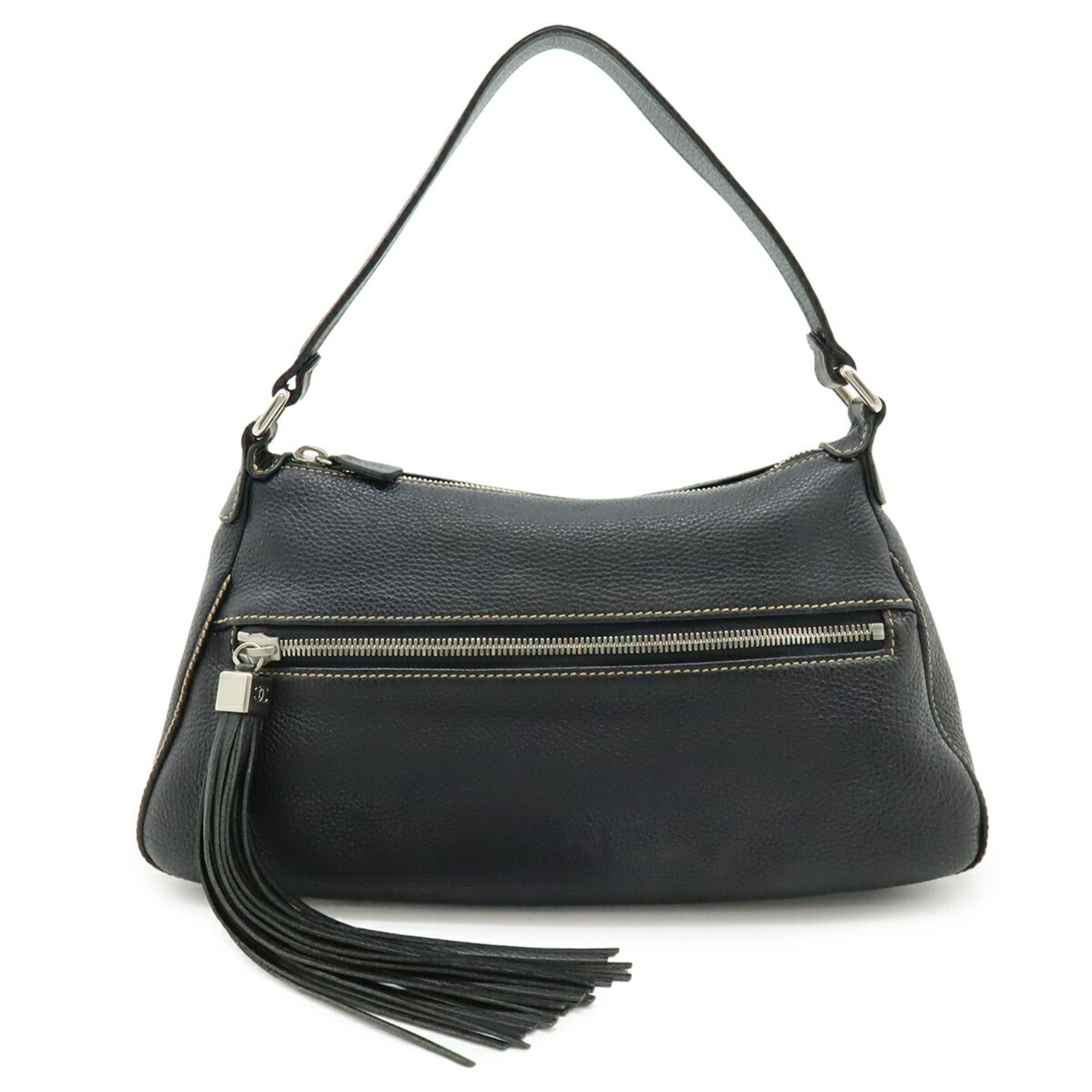 Chanel Black Leather Handbag Shoulder Bag (Pre-Owned)