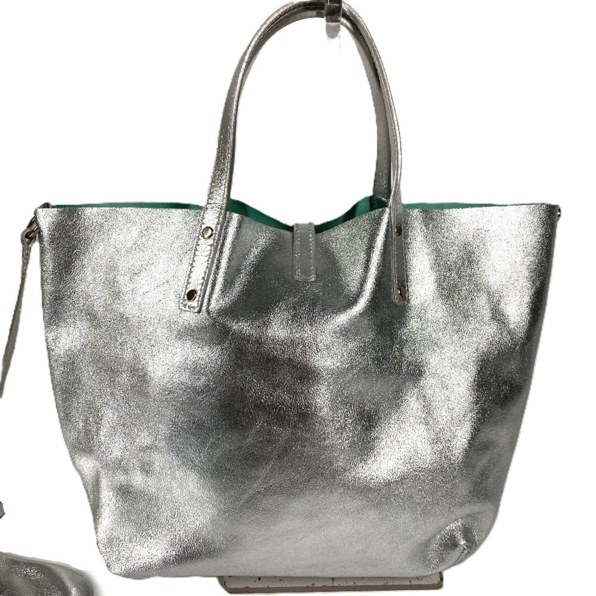 Tiffany Silver Leather Handbag Shoulder Bag Tote Bag (Pre-Owned)