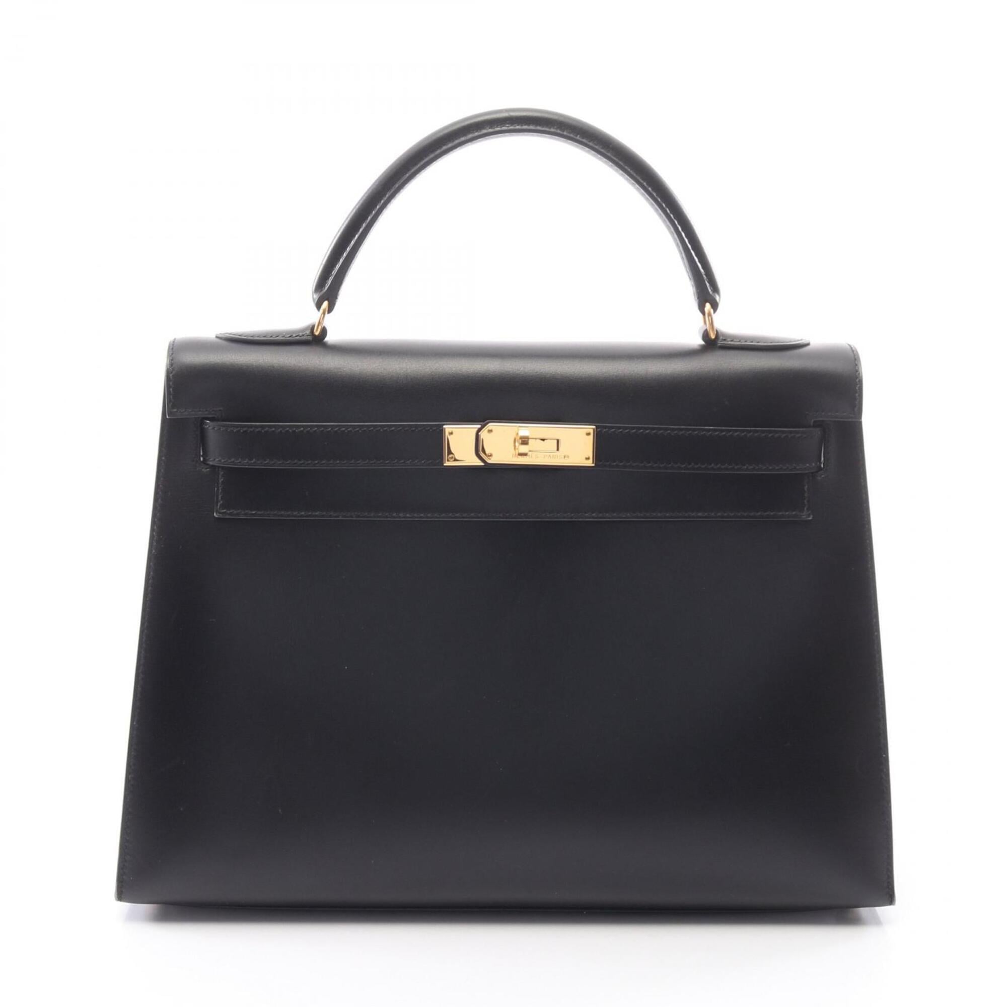 Hermes Black Box Calf Leather Handbag (Pre-Owned)