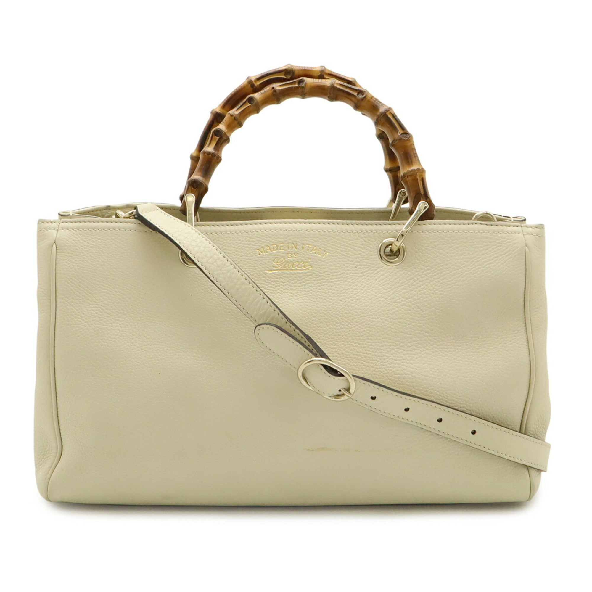 Gucci Light Beige Leather Bamboo Handbag Shoulder Bag Tote Bag (Pre-Owned)