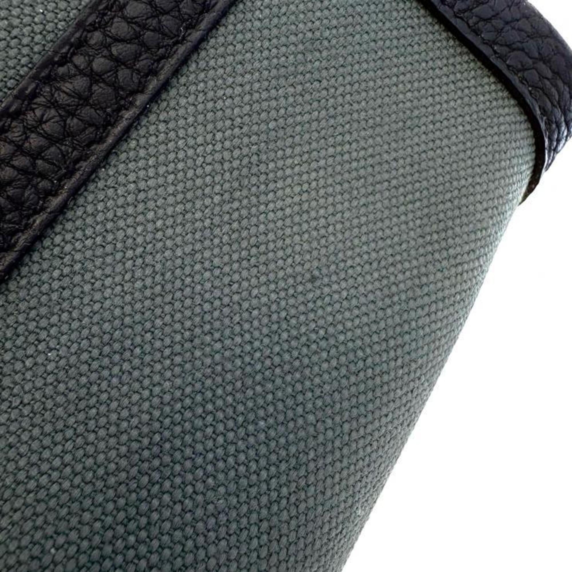 Hermes Black Green Khaki Toile Officier Tote Bag (Pre-Owned)
