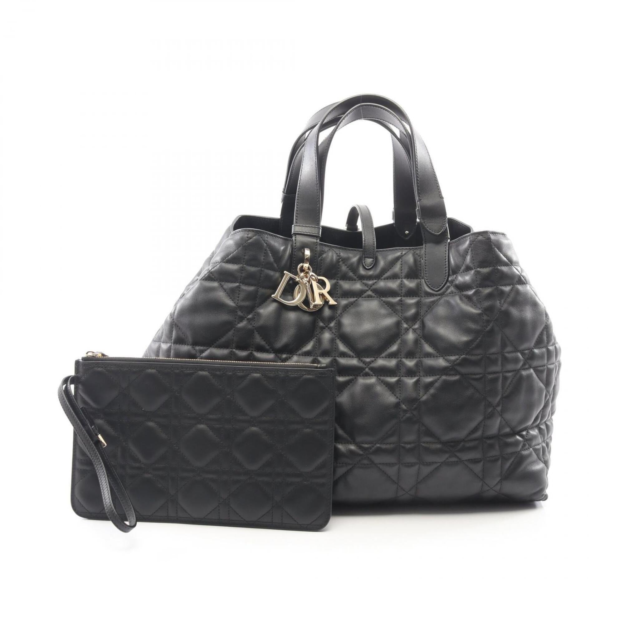 Christian Dior Black Leather Handbag Pouch Tote Bag (Pre-Owned)